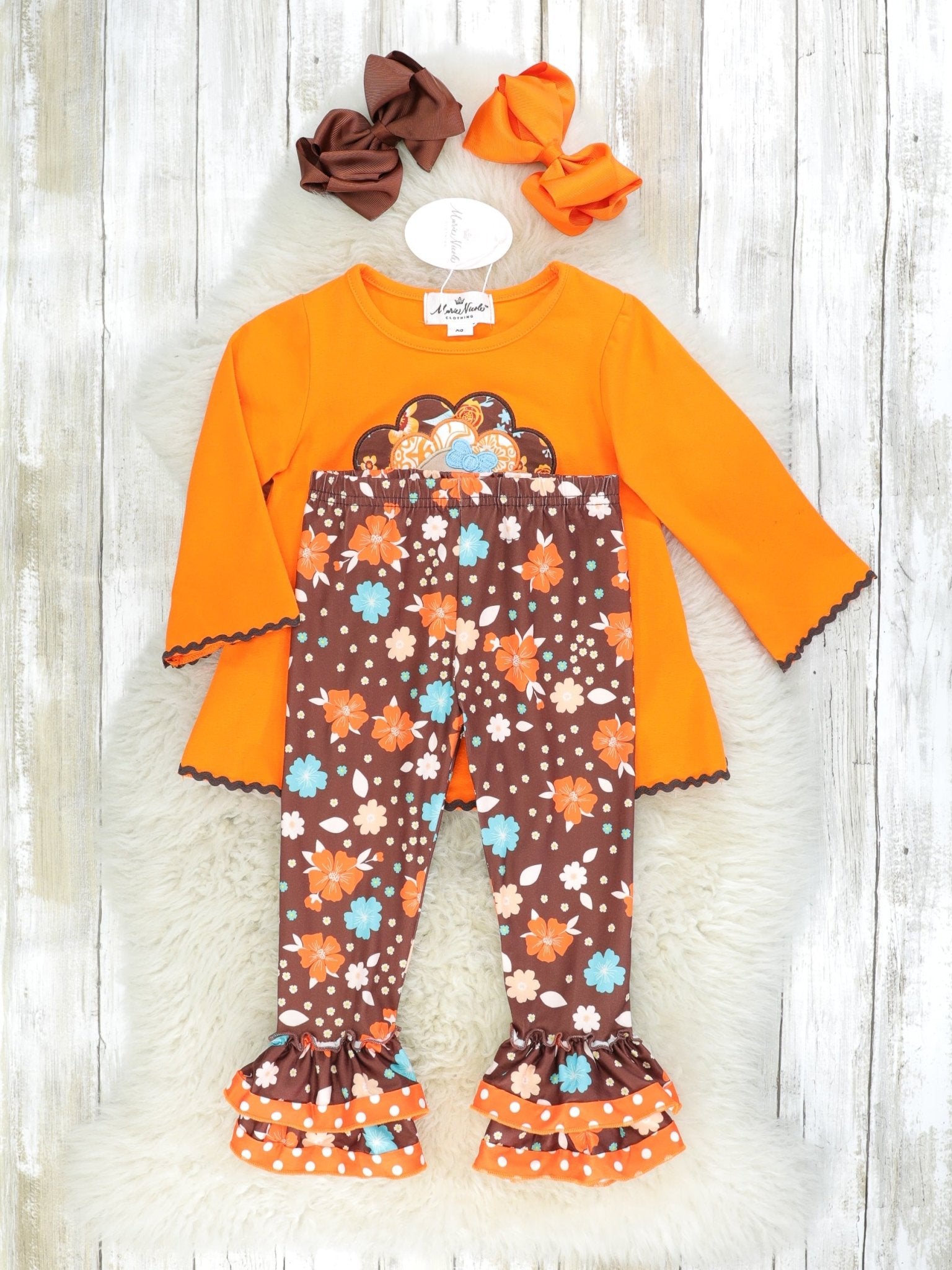 Sassy Floral Turkey Ruffle Outfit - Marie Nicole Clothing