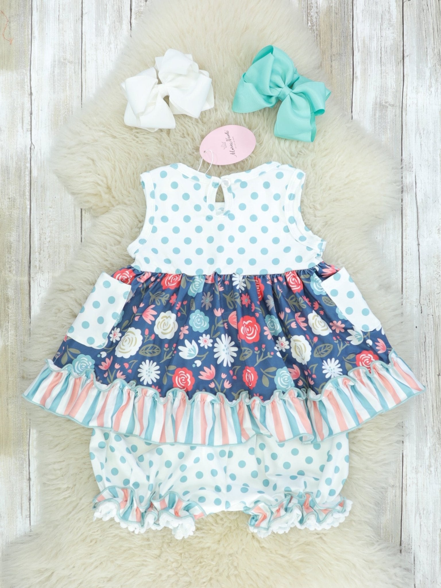 Navy Floral Polka Dotted Outfit - Marie Nicole Clothing