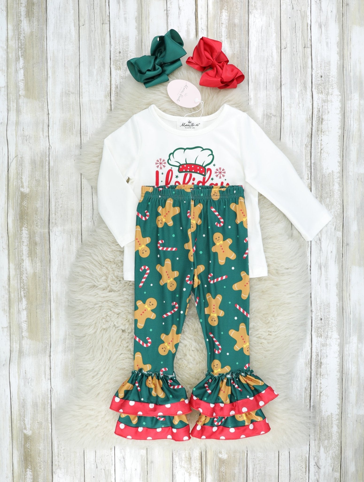 "Holiday Baking Crew" Gingerbread Ruffle Outfit - Marie Nicole Clothing