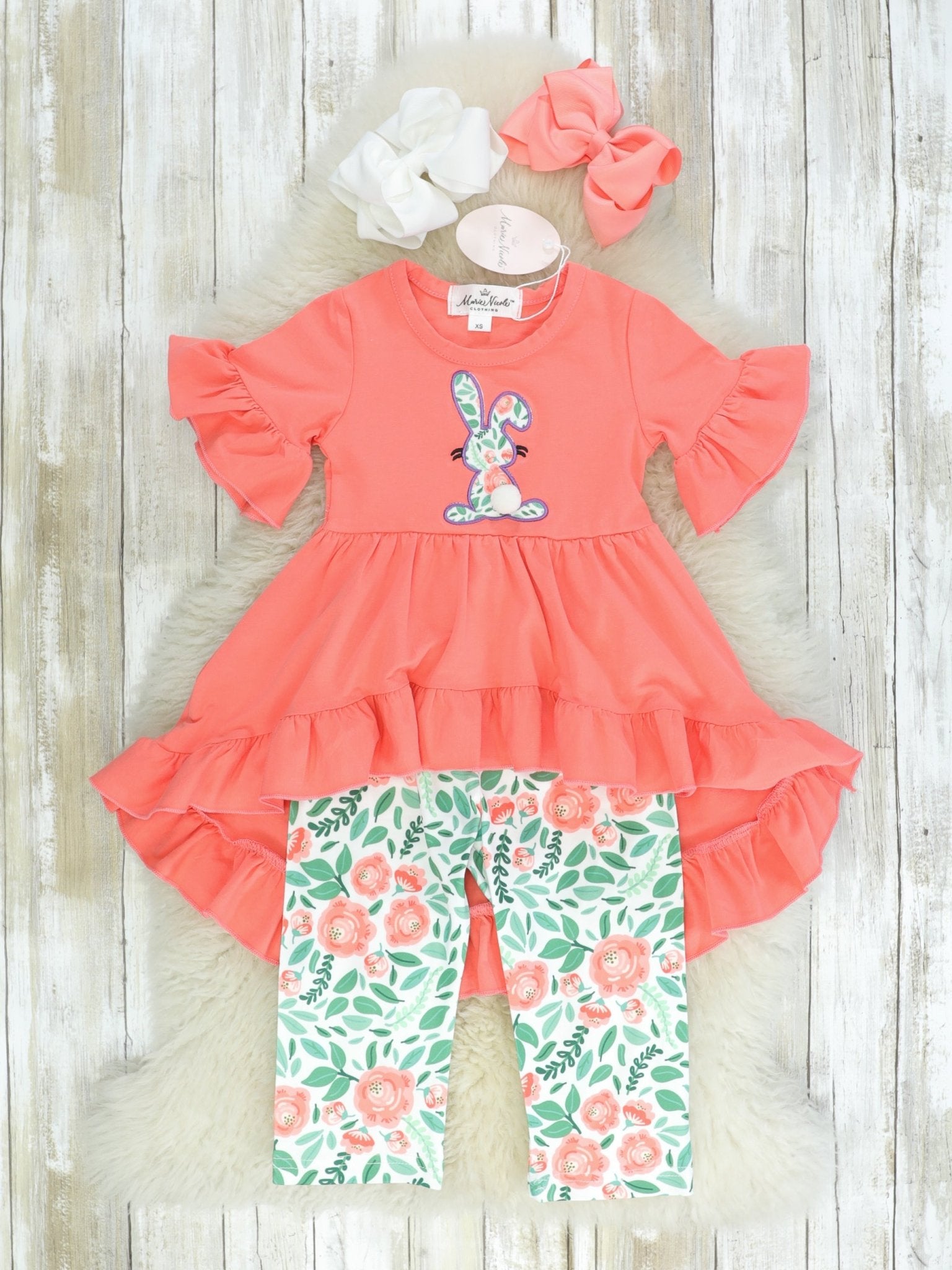 Coral Bunny Tunic & Floral Pants Outfit - Marie Nicole Clothing