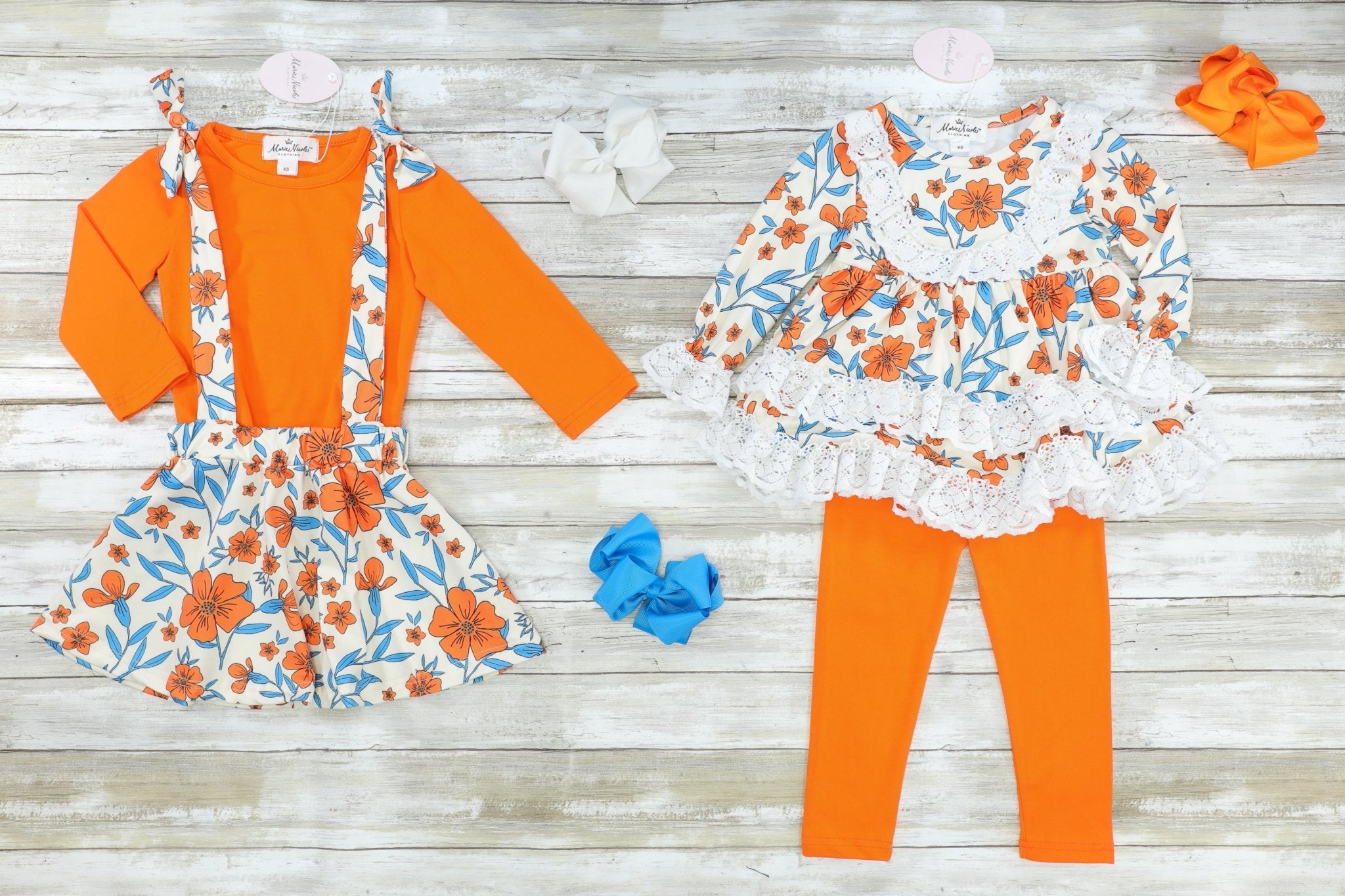 Orange & Blue Floral Eyelet Lace Outfit - Marie Nicole Clothing
