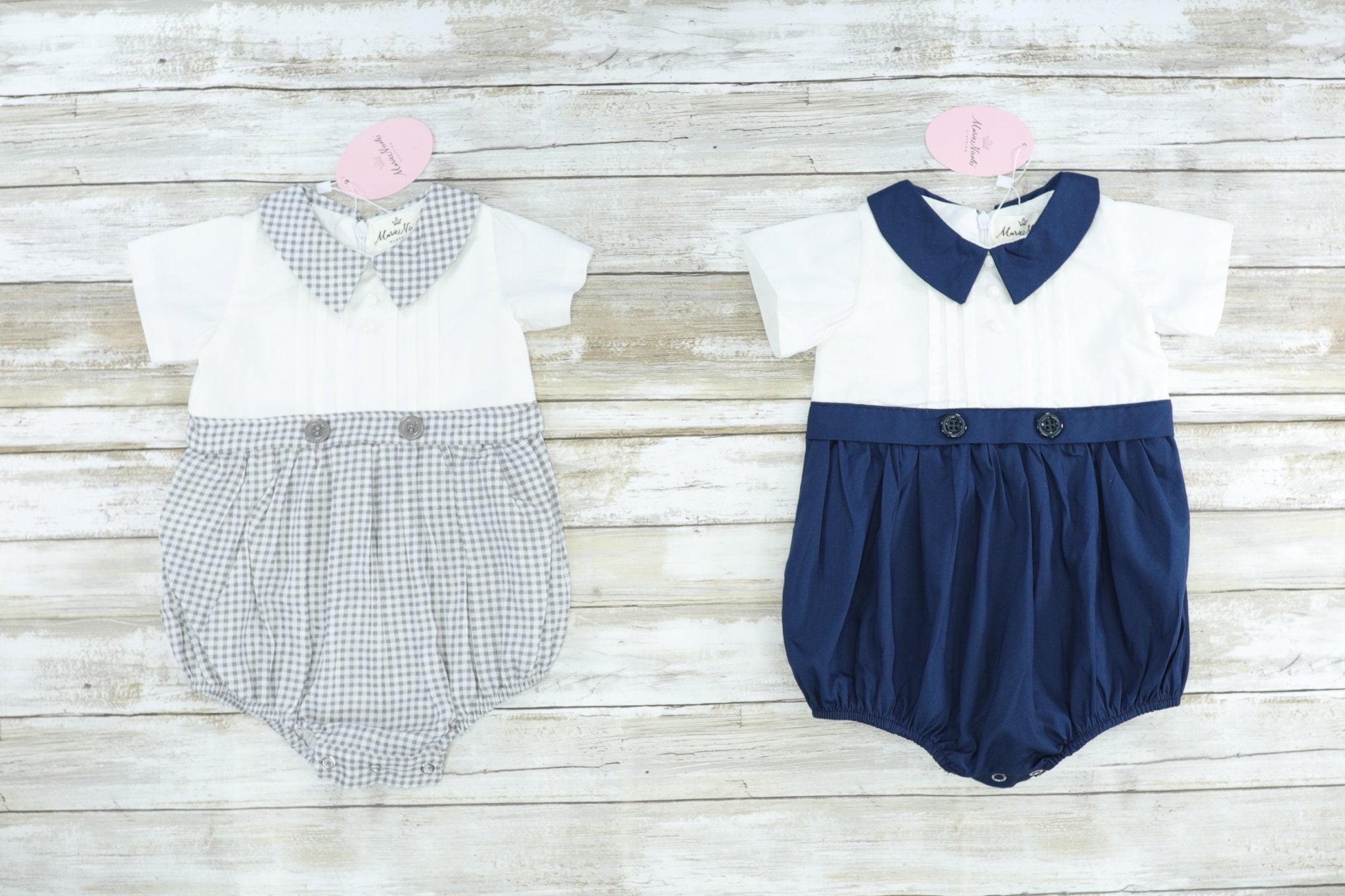 Grey & White Gingham Bubble Romper - Marie Nicole Clothing