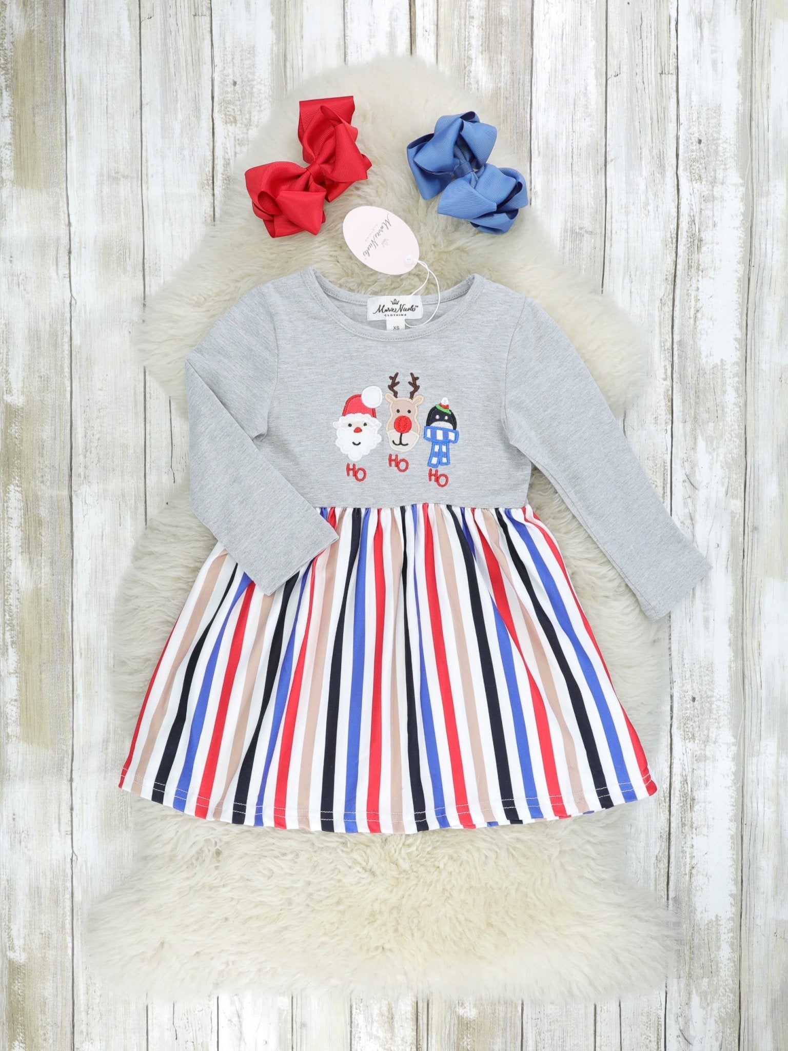 "HO HO HO" Striped Dress - Marie Nicole Clothing