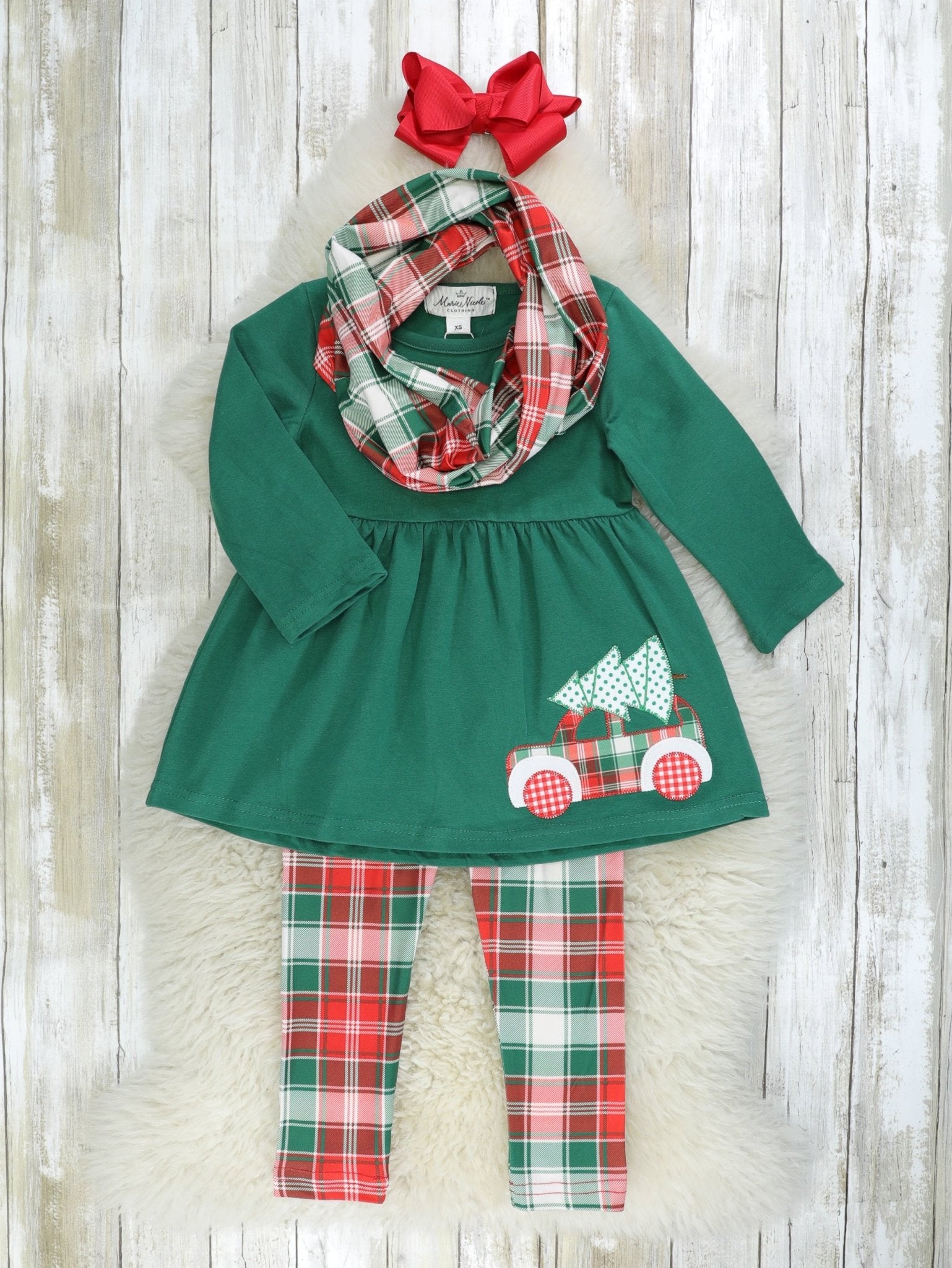 Red & Green Plaid Christmas Tree 3 - Piece Outfit - Marie Nicole Clothing