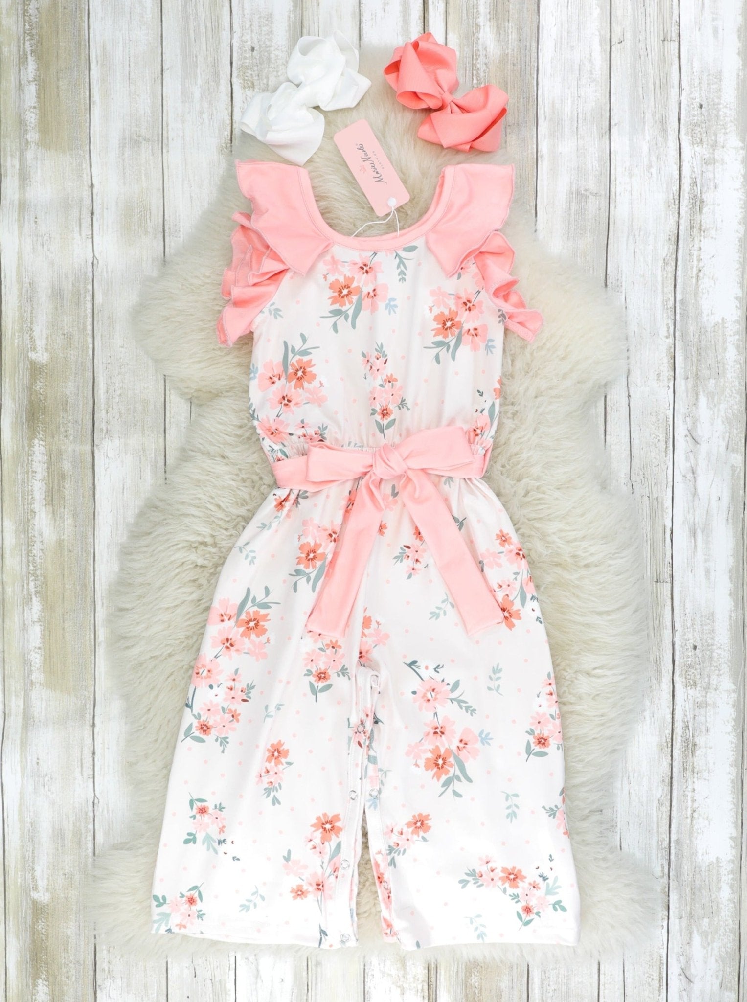 Peach Aster Ruffle Jumpsuit - Marie Nicole Clothing