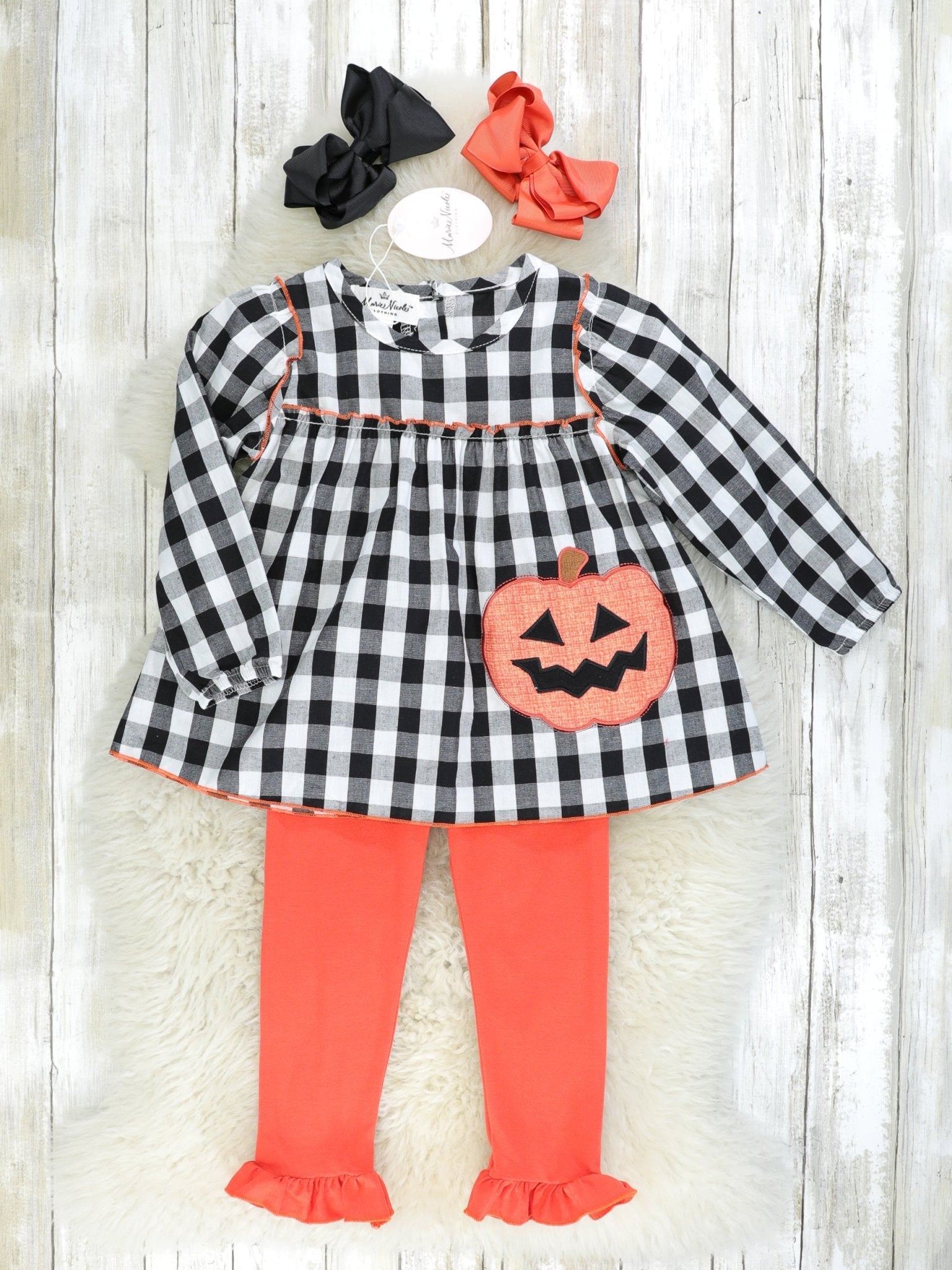 Gingham Jack - O - Lantern Top & Orange Ruffle Bottoms Outfit - Marie Nicole Clothing
