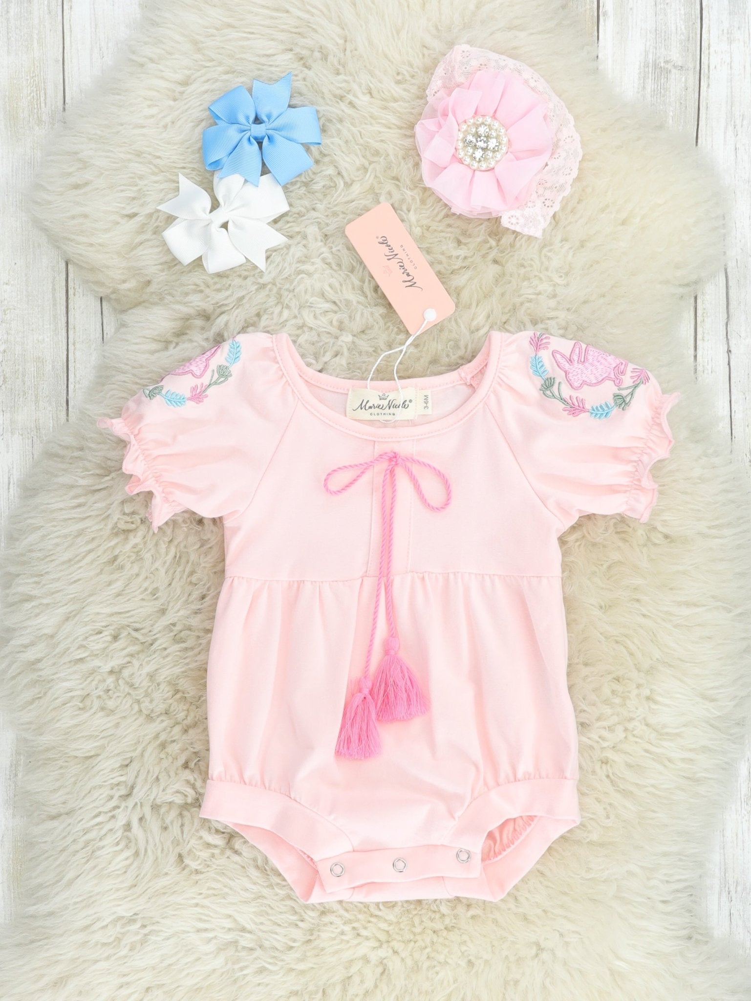 Blush Bunny Tie Romper - Marie Nicole Clothing