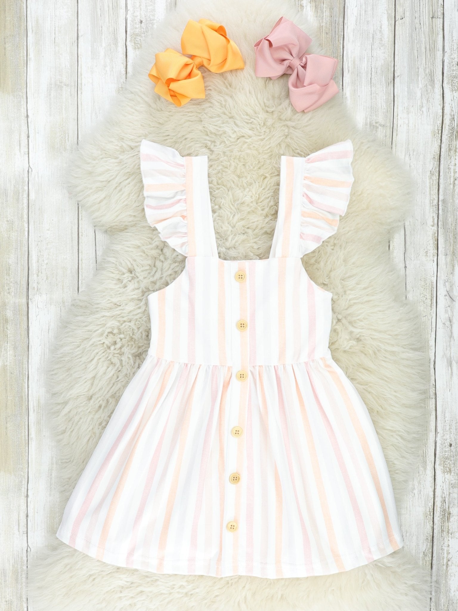 Striped Flutter Sleeve Button Dress - Marie Nicole Clothing