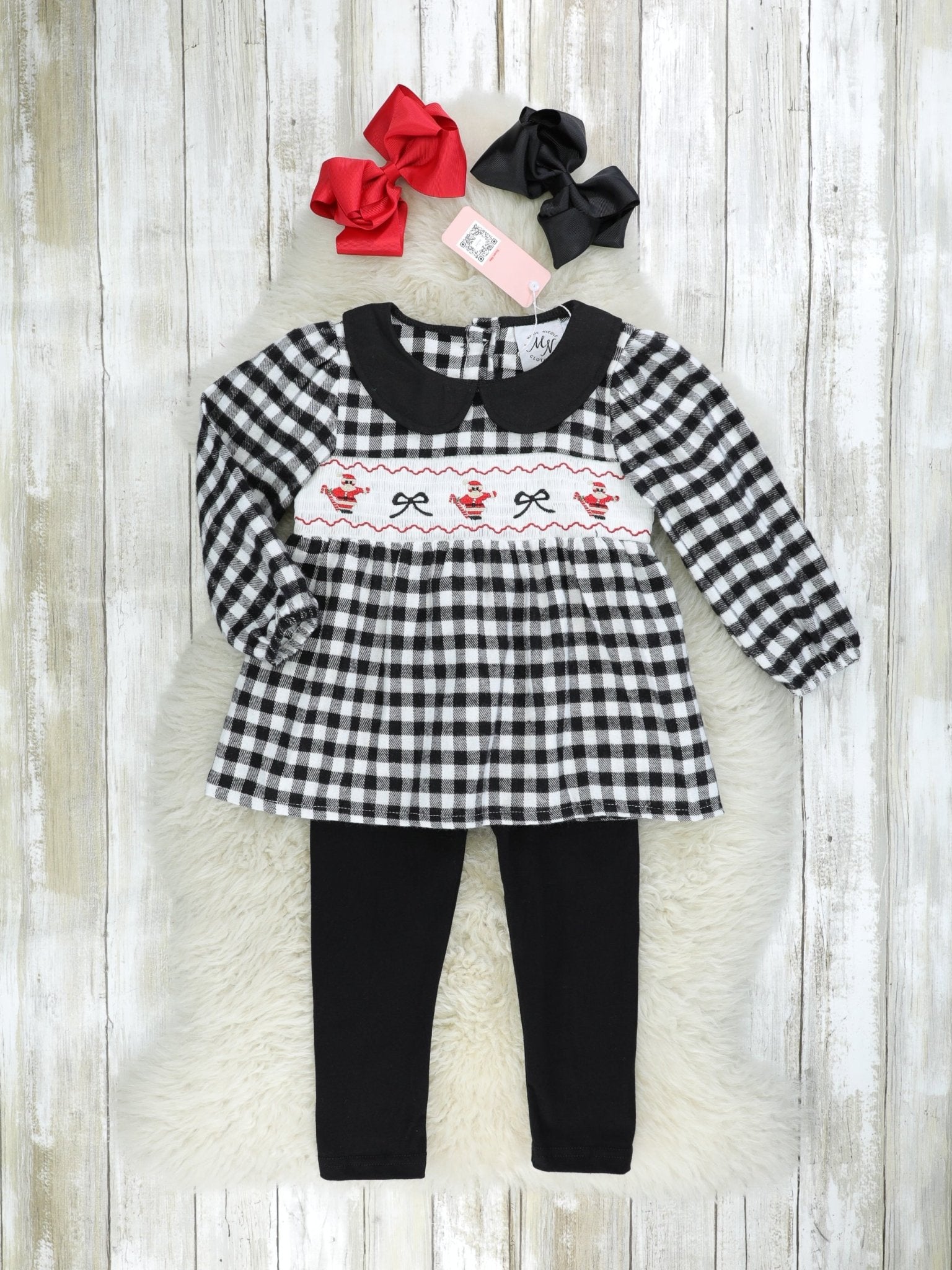 Gingham Smocked Santa Vintage Outfit - Marie Nicole Clothing