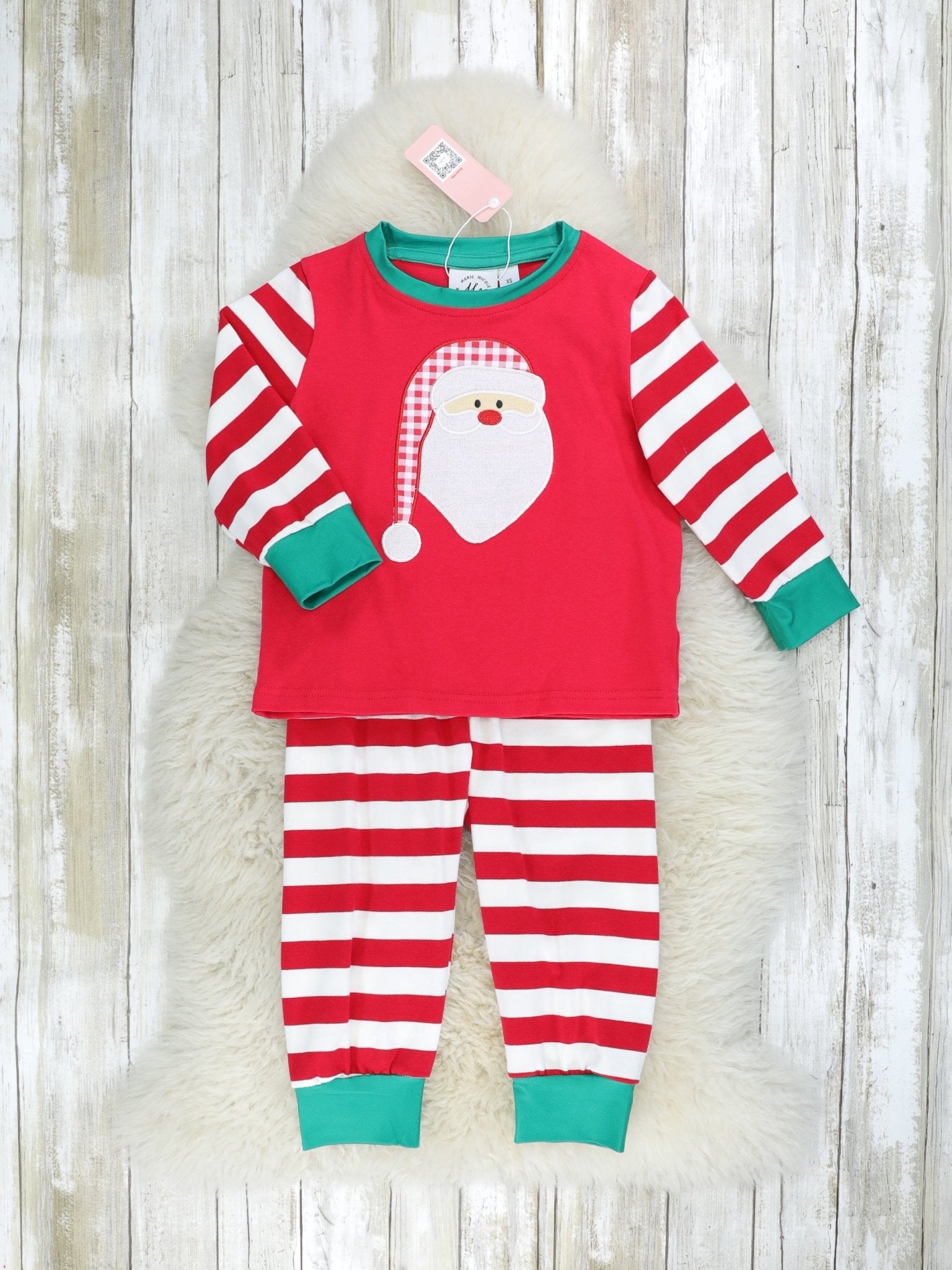 Red Striped Santa Raglan Pajamas - Marie Nicole Clothing
