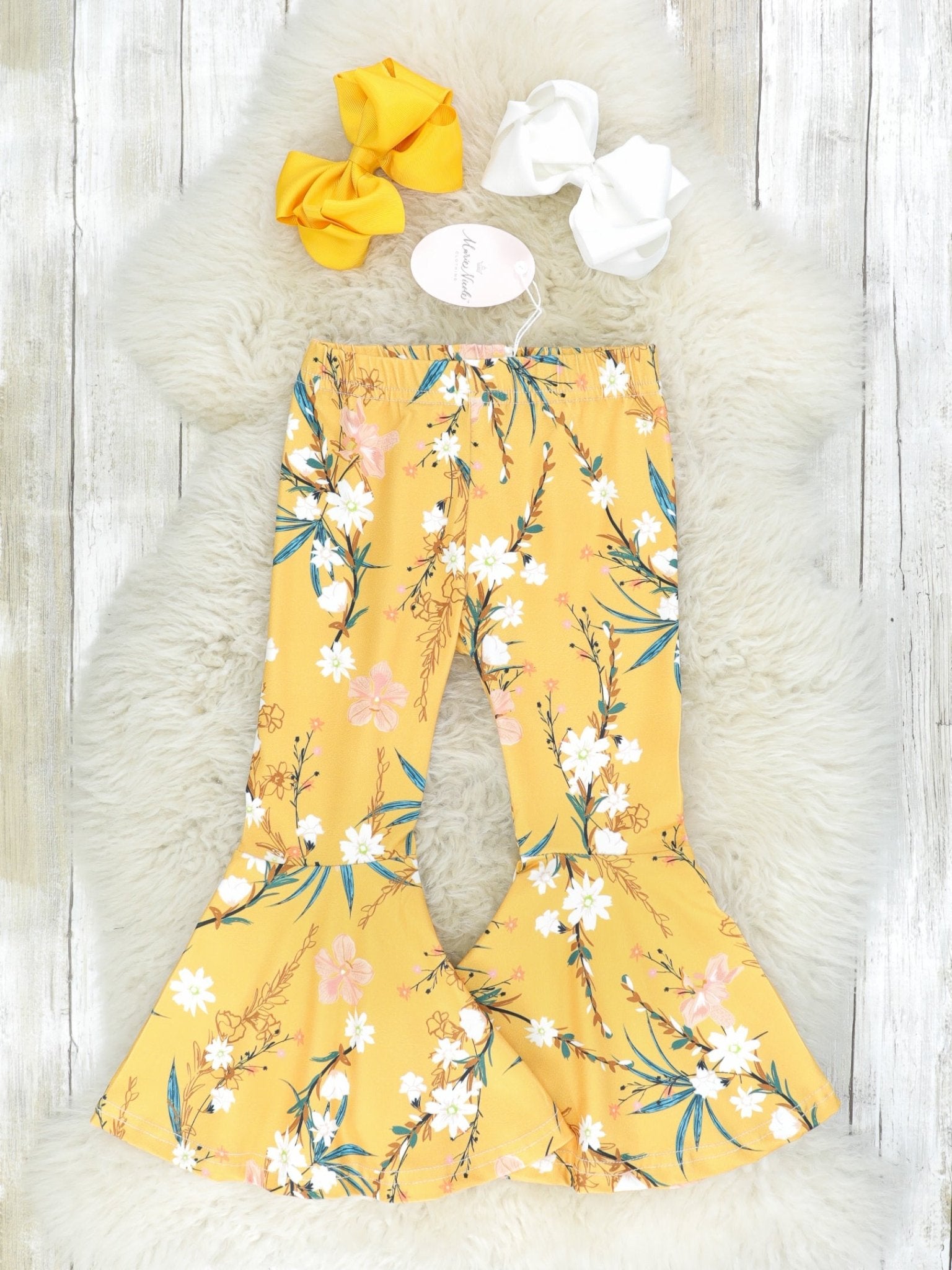 Mom & Me Butterscotch Yellow Floral Bell Bottoms - Marie Nicole Clothing