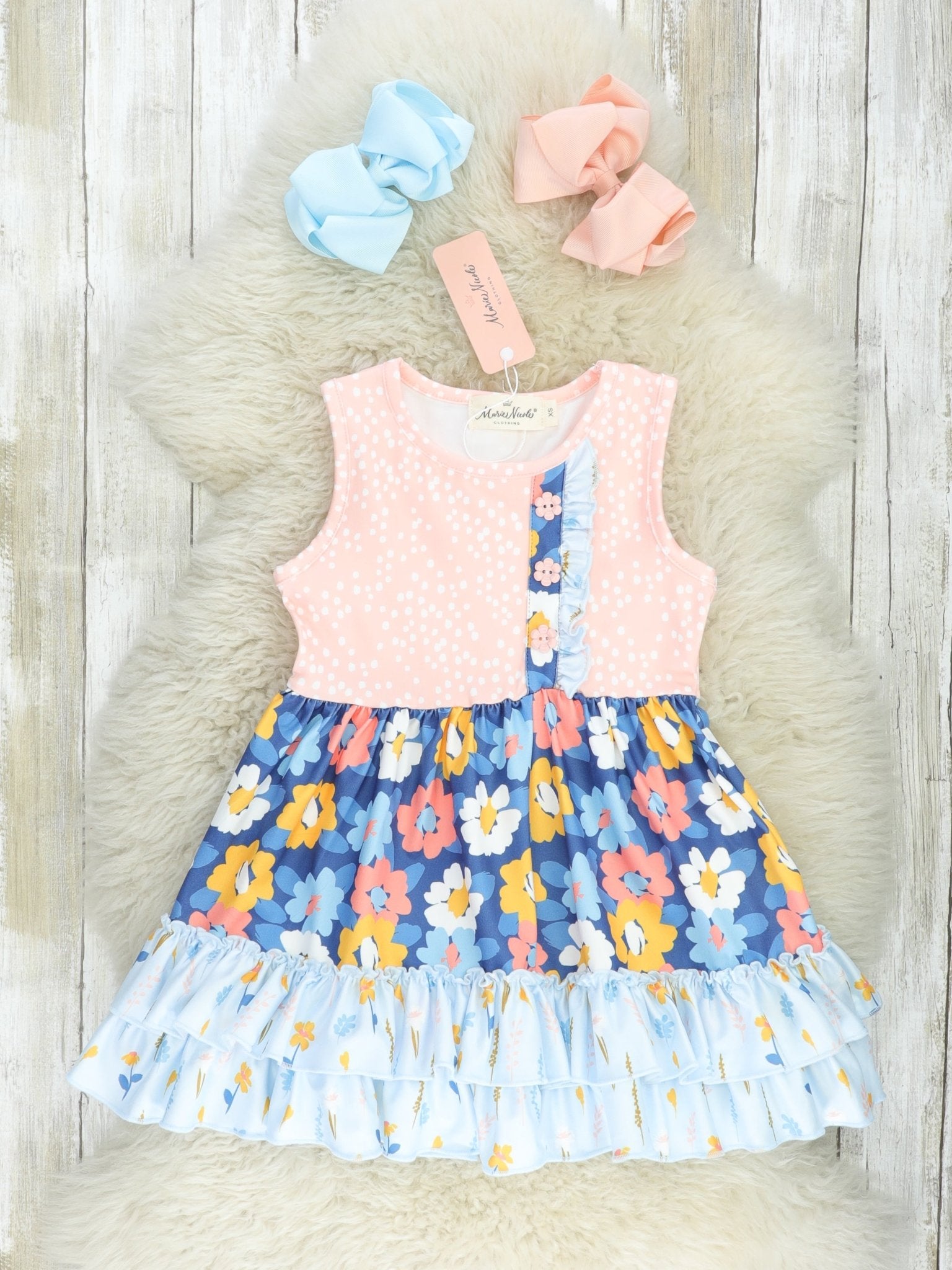 Navy Dahlia Ruffle Dress - Marie Nicole Clothing