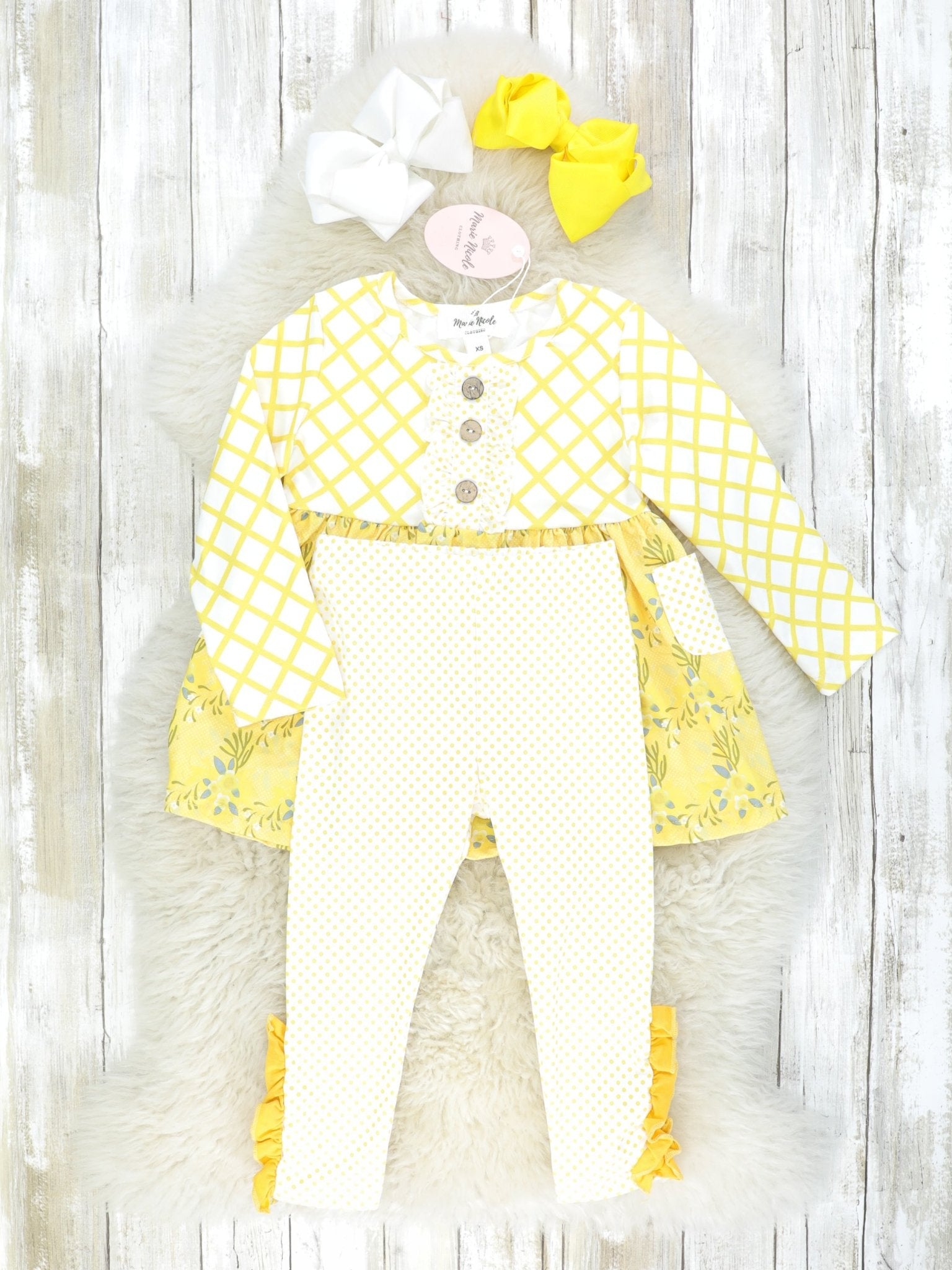 Yellow Plaid & Floral Ruffle Outfit - Marie Nicole Clothing