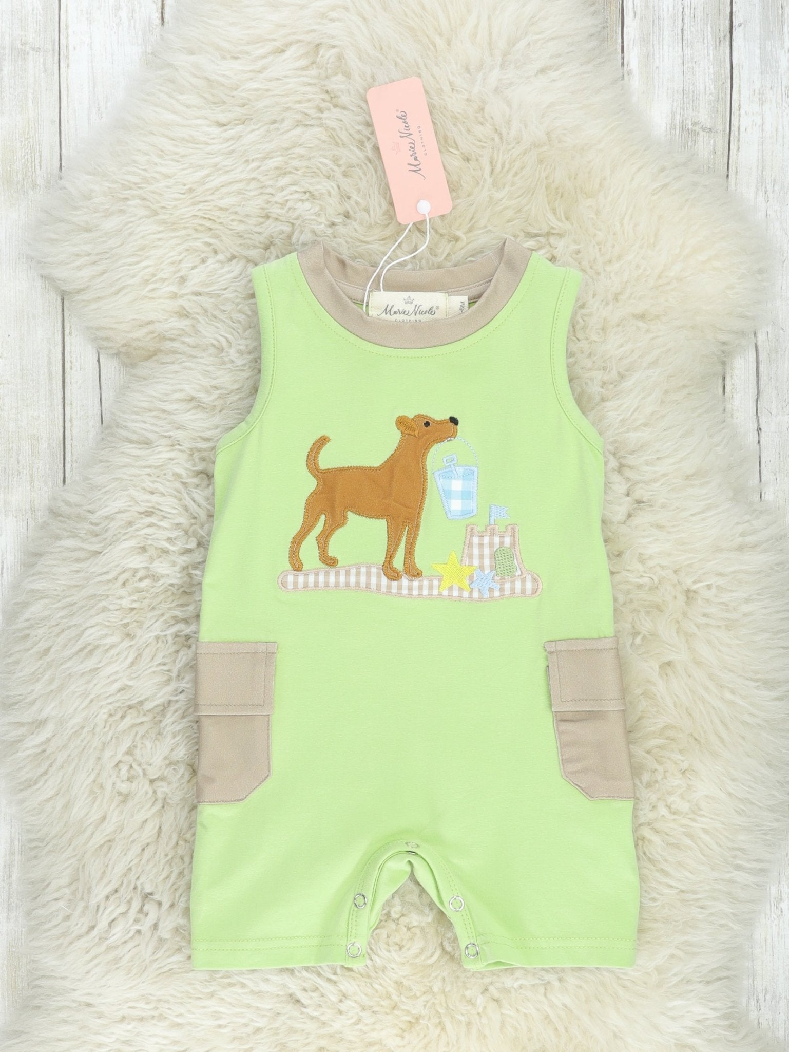 Lime Dog Gingham Romper - Marie Nicole Clothing