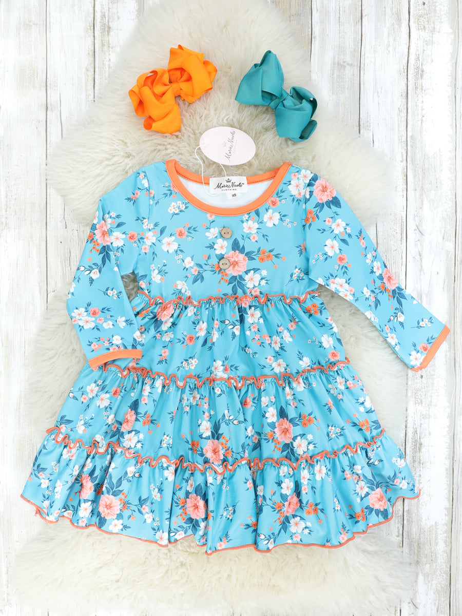 Blue & Orange Floral Tiered Dress – Marie Nicole Clothing
