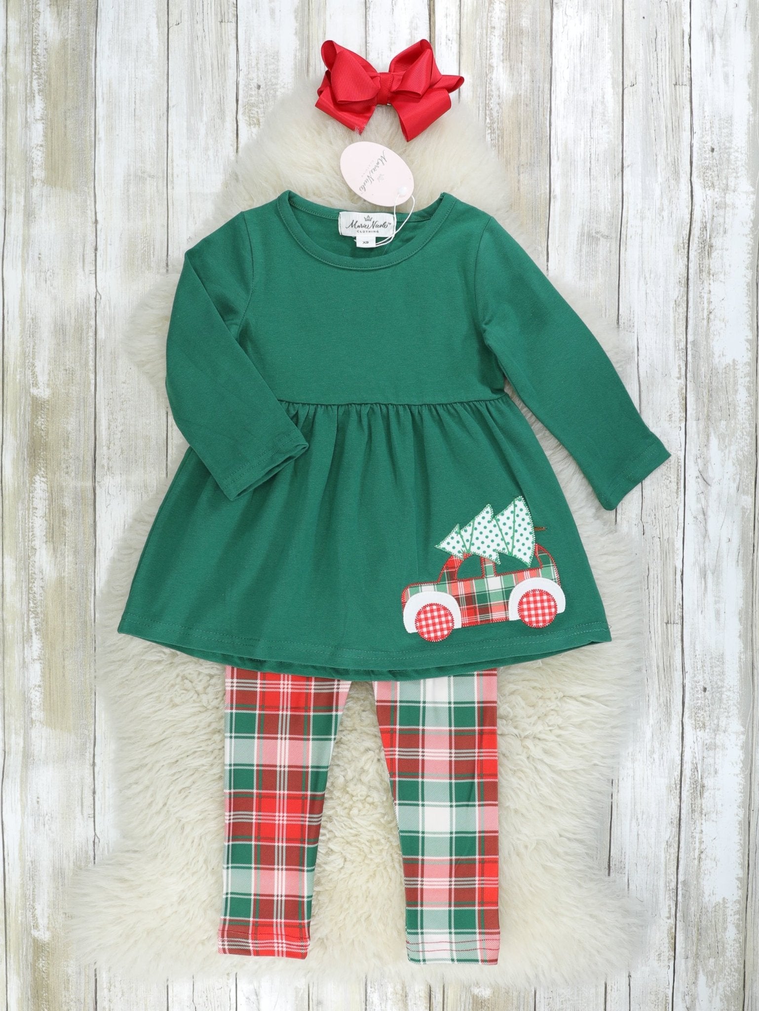 Red & Green Plaid Christmas Tree 3 - Piece Outfit - Marie Nicole Clothing