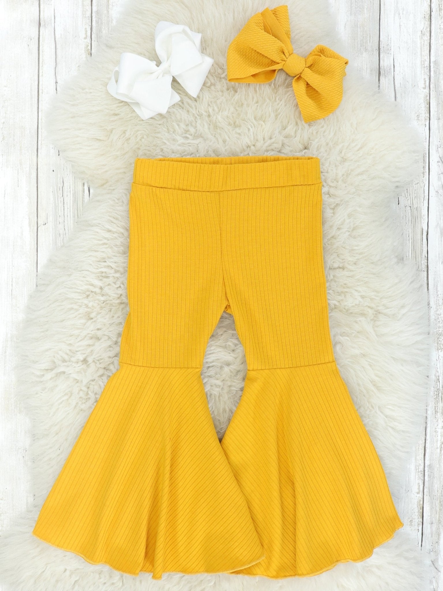 Ribbed Mustard Bell Bottoms - Marie Nicole Clothing