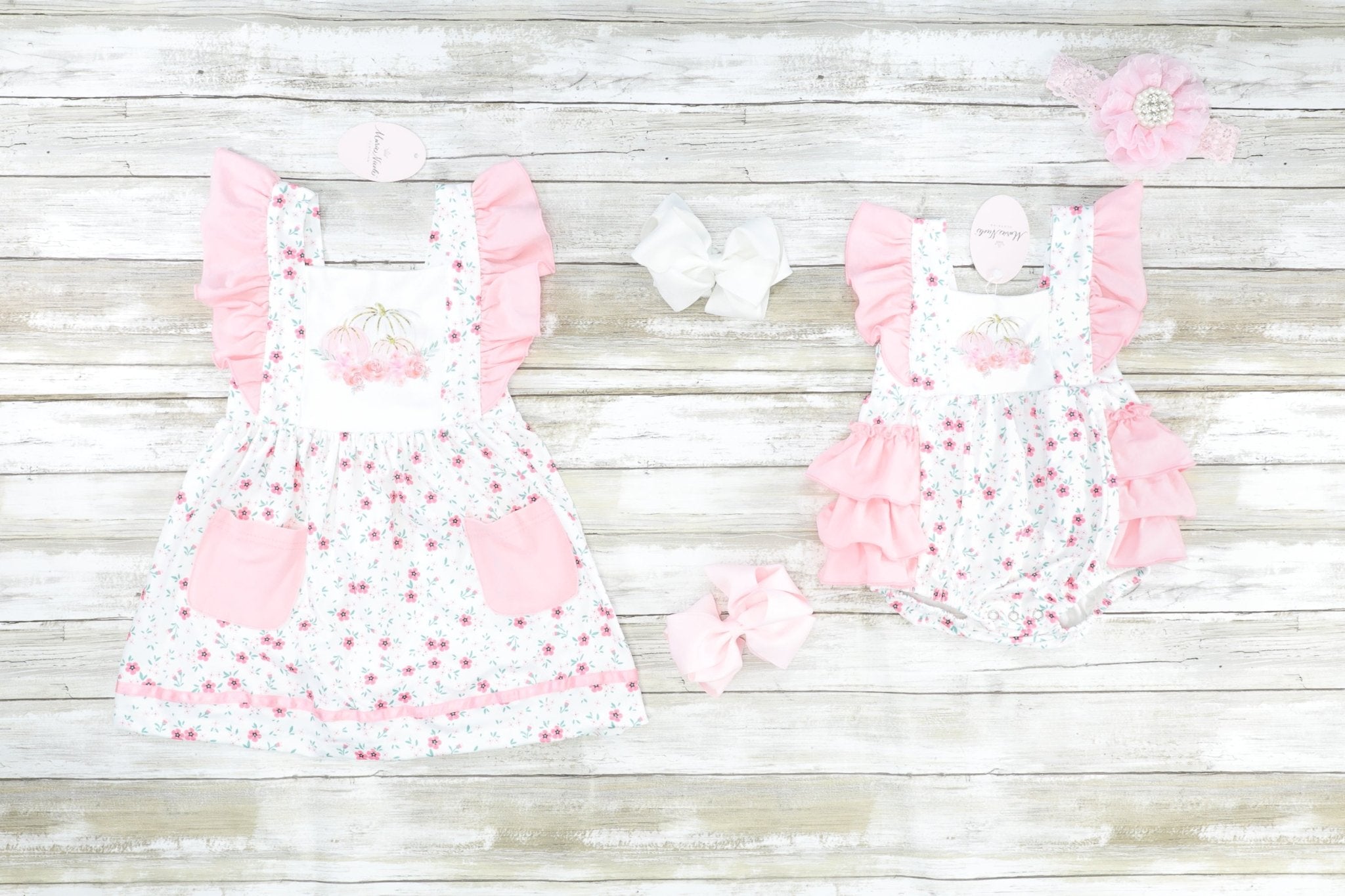 Pink Pumpkin Floral Romper - Marie Nicole Clothing