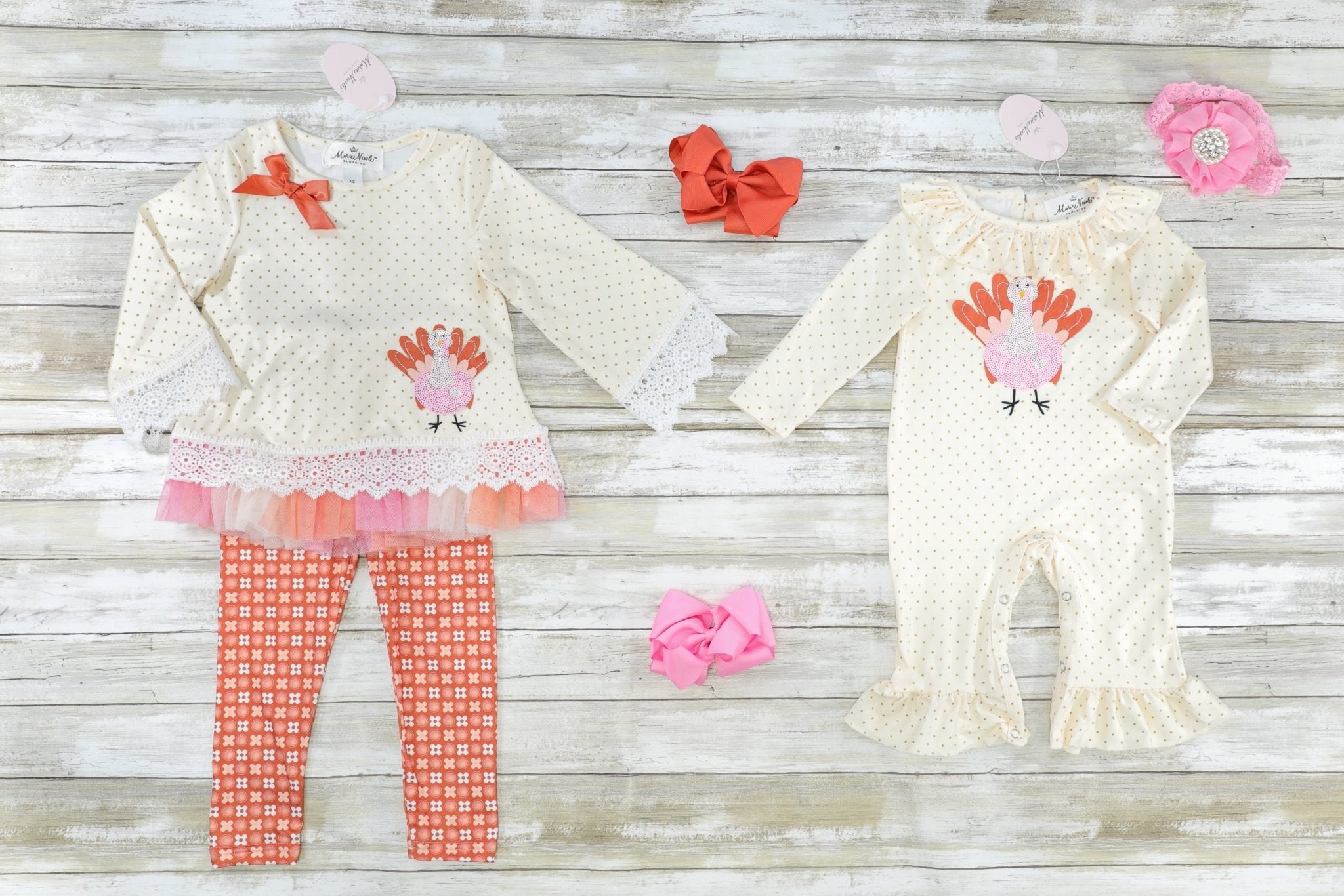 Pink Polka Dot Turkey Ruffle Romper - Marie Nicole Clothing