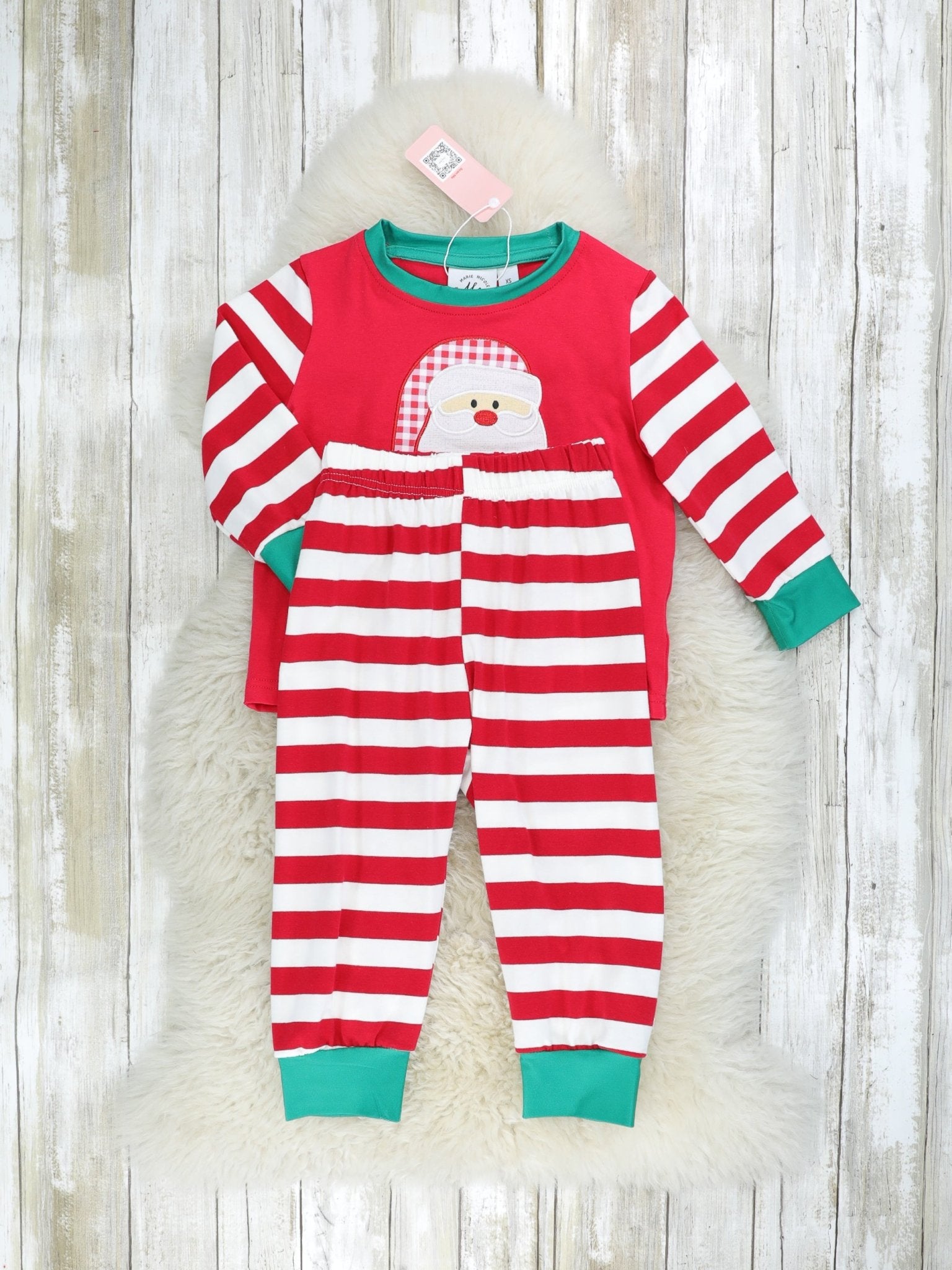 Red Striped Santa Raglan Pajamas - Marie Nicole Clothing