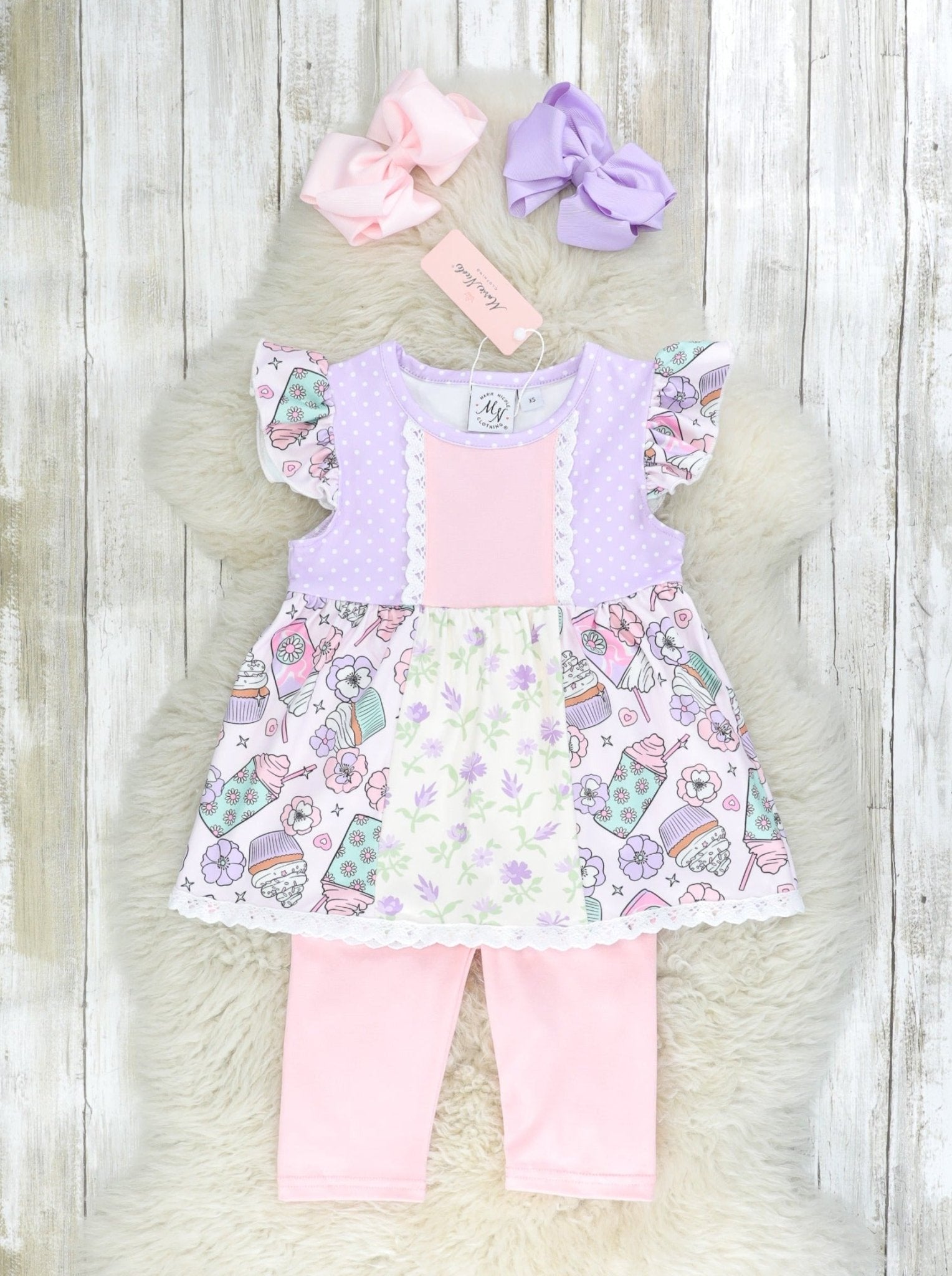 Lavender Floral & Sweet Treats Ruffle Outfit - Marie Nicole Clothing
