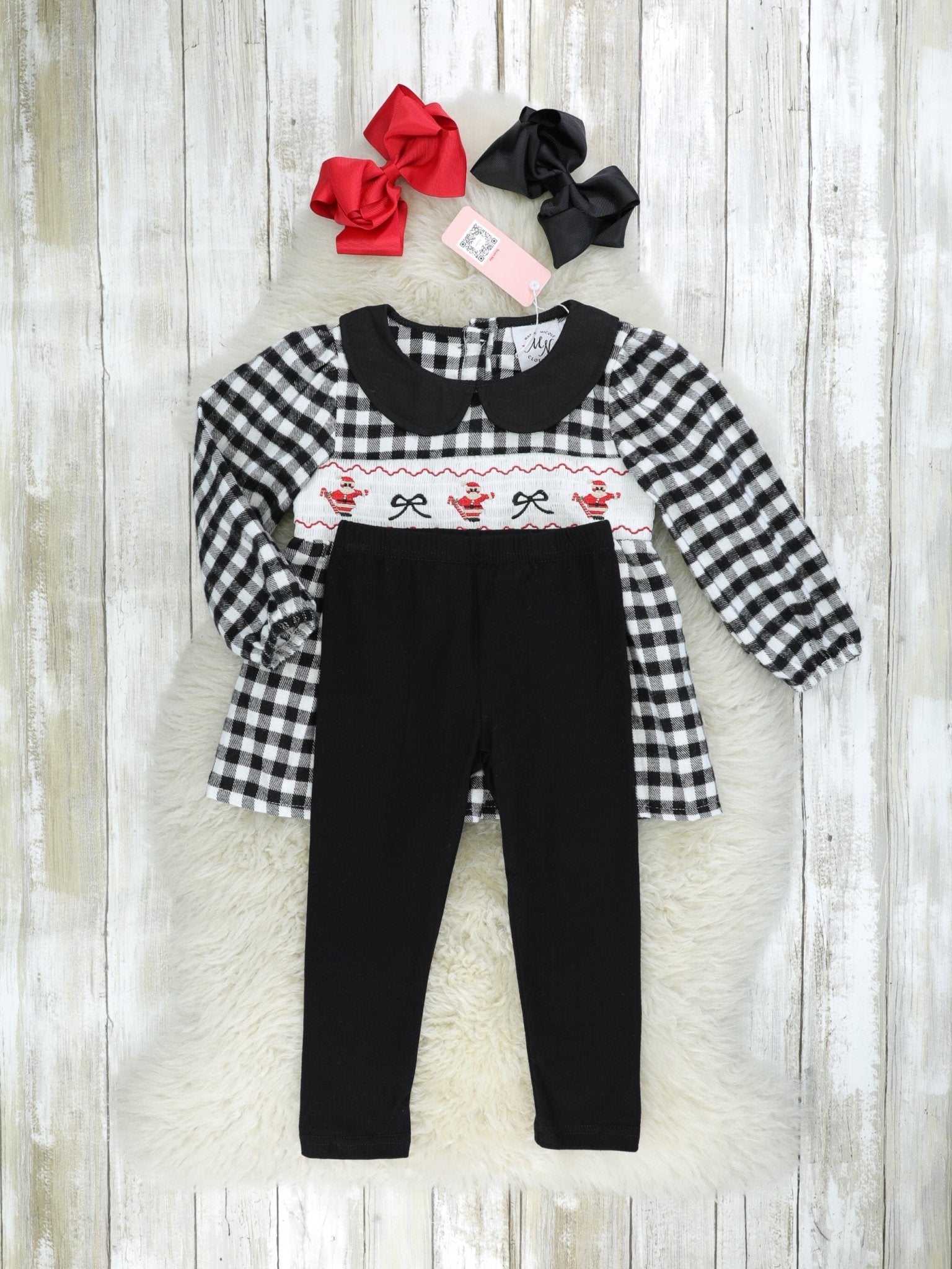 Gingham Smocked Santa Vintage Outfit - Marie Nicole Clothing
