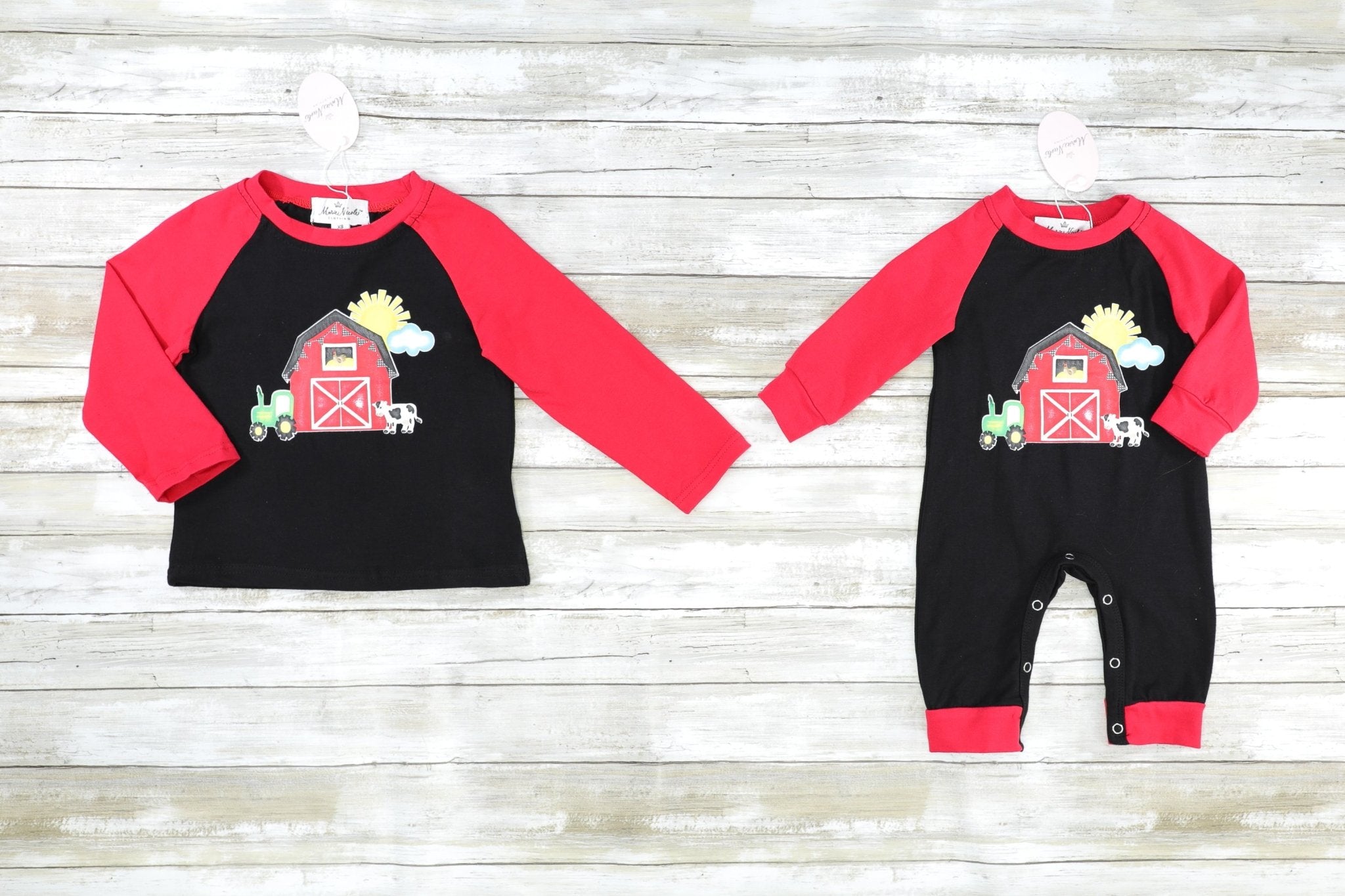 Red Raglan Barn Romper - Marie Nicole Clothing