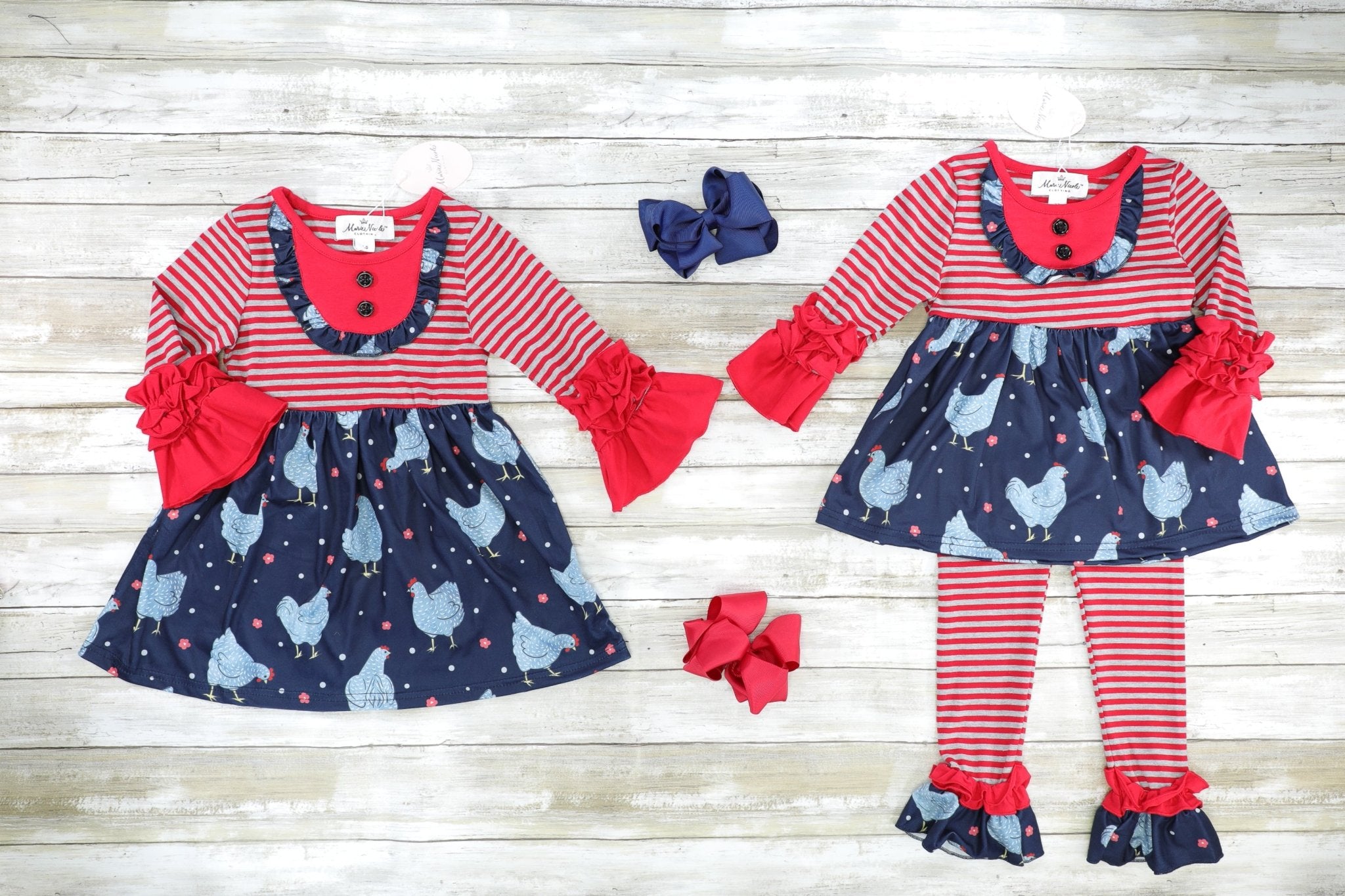 Red Striped Chicken Ruffle Outfit - Marie Nicole Clothing