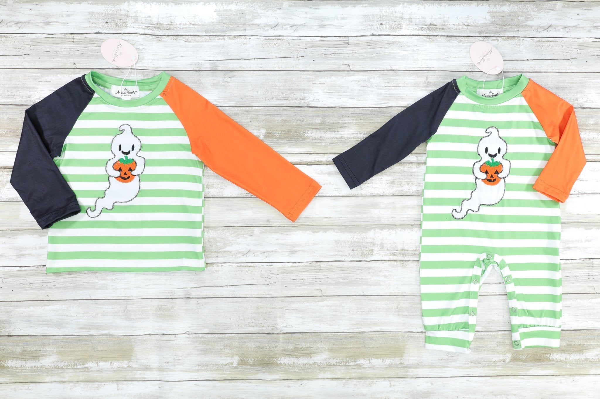 Green & Orange Pumpkin Ghoul Long Sleeve Shirt - Marie Nicole Clothing