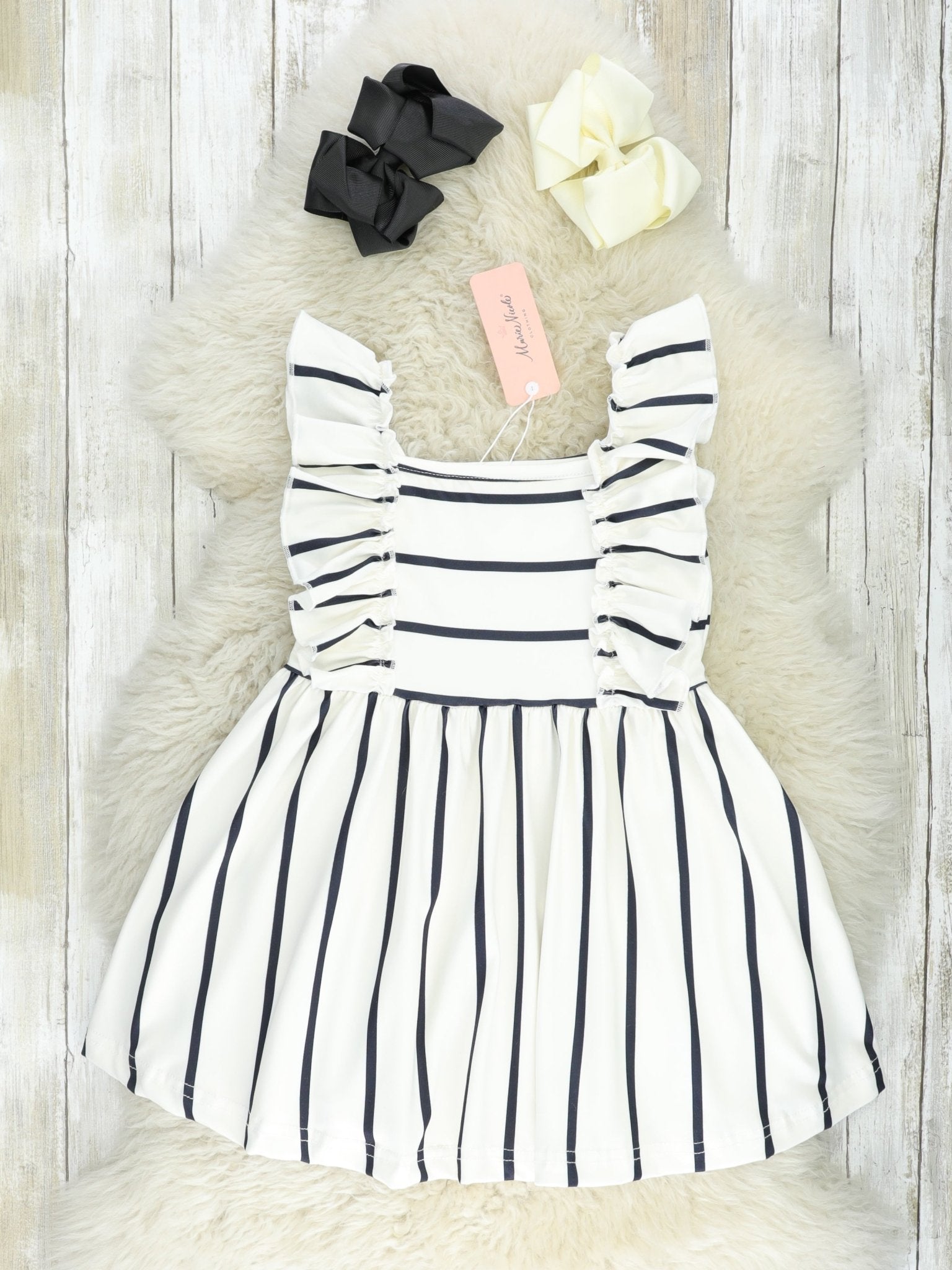 Striped Flutter Sleeve Dress - Marie Nicole Clothing