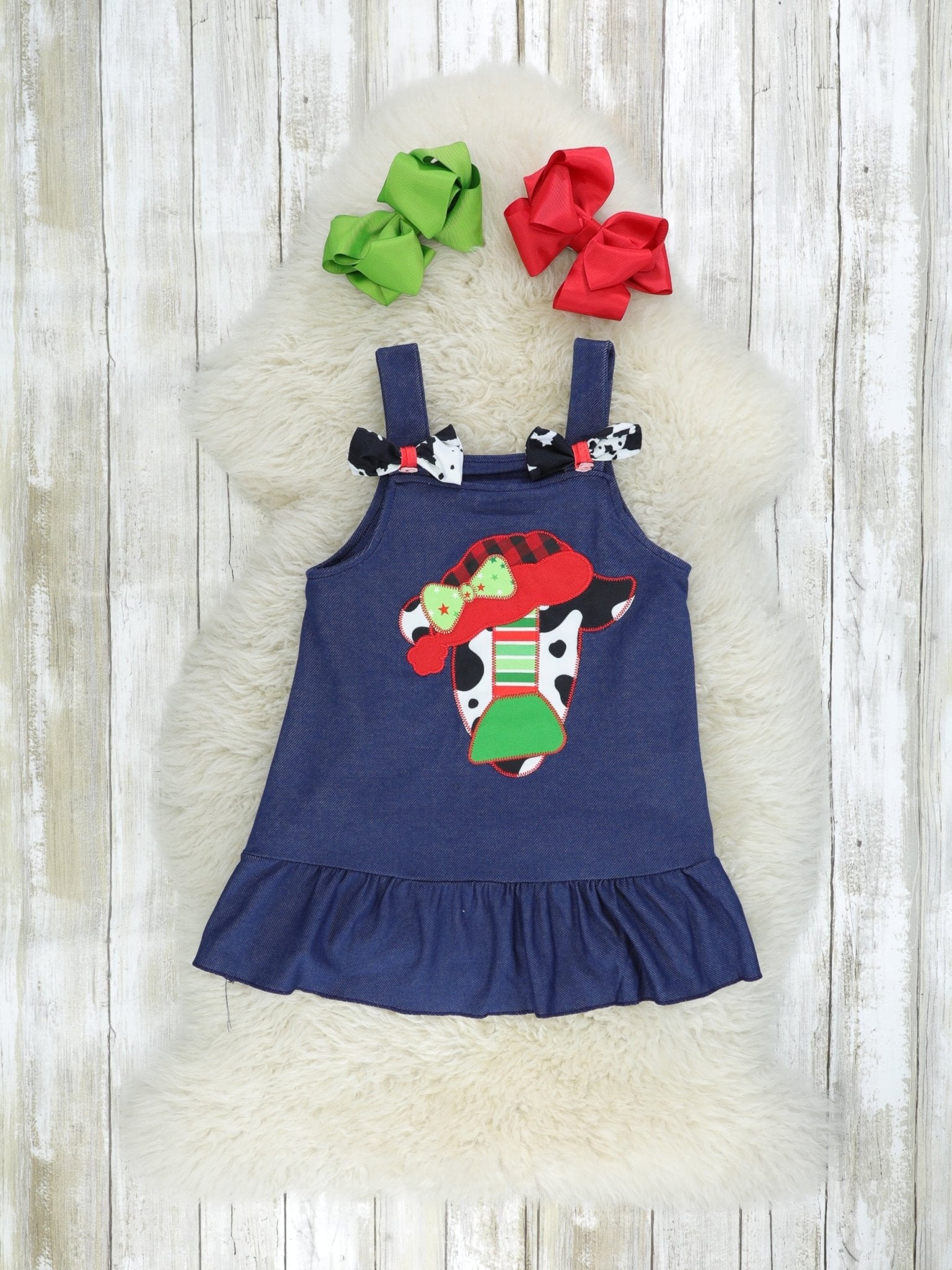Festive Cow Ruffle Overall Dress - Marie Nicole Clothing