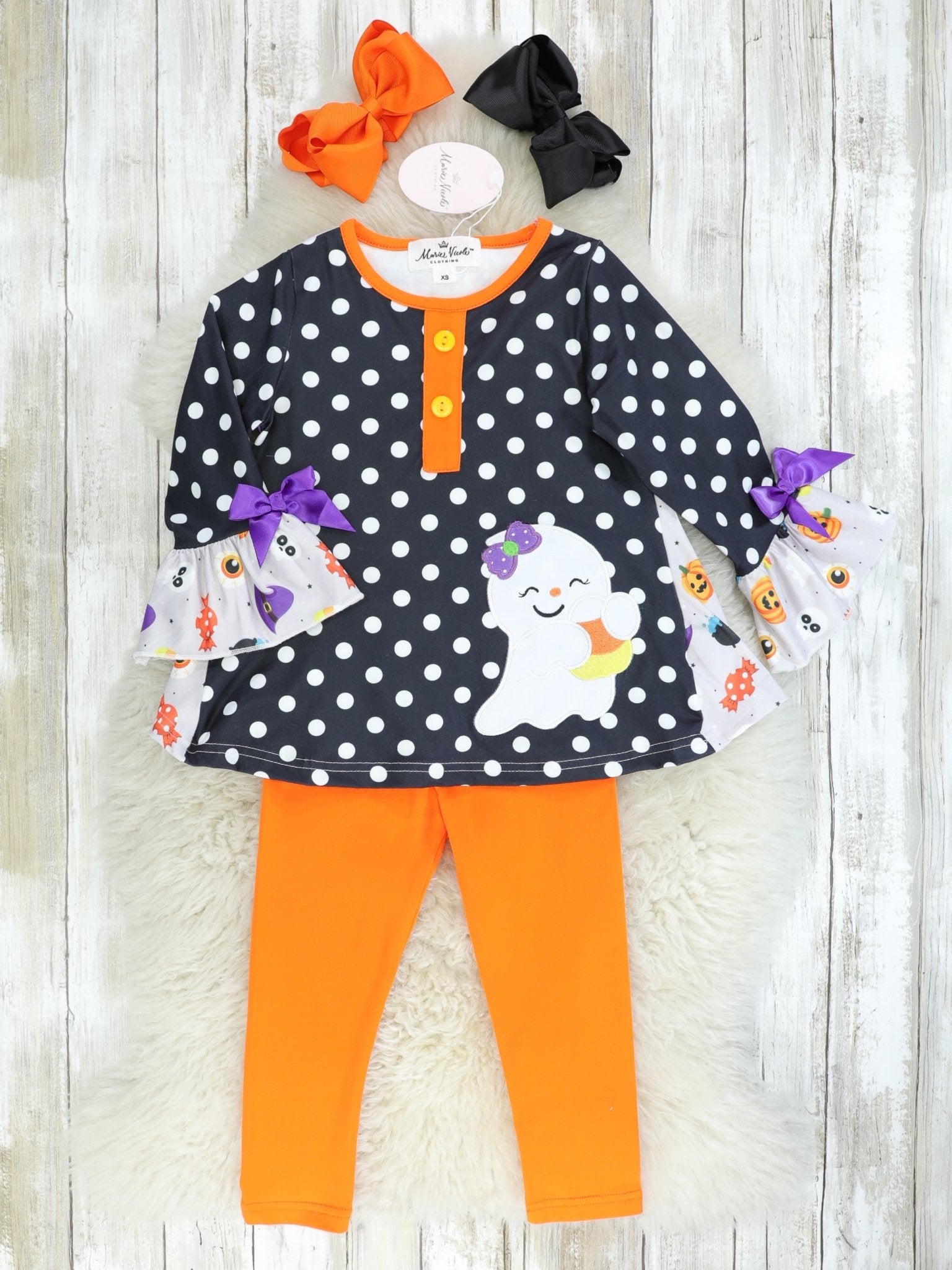 Polka Dot Candy Corn Ghost Outfit - Marie Nicole Clothing