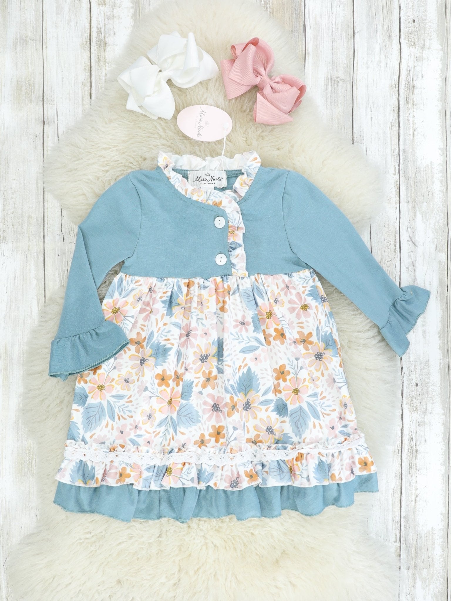 Olympic Blue Floral Ruffle Dress - Marie Nicole Clothing