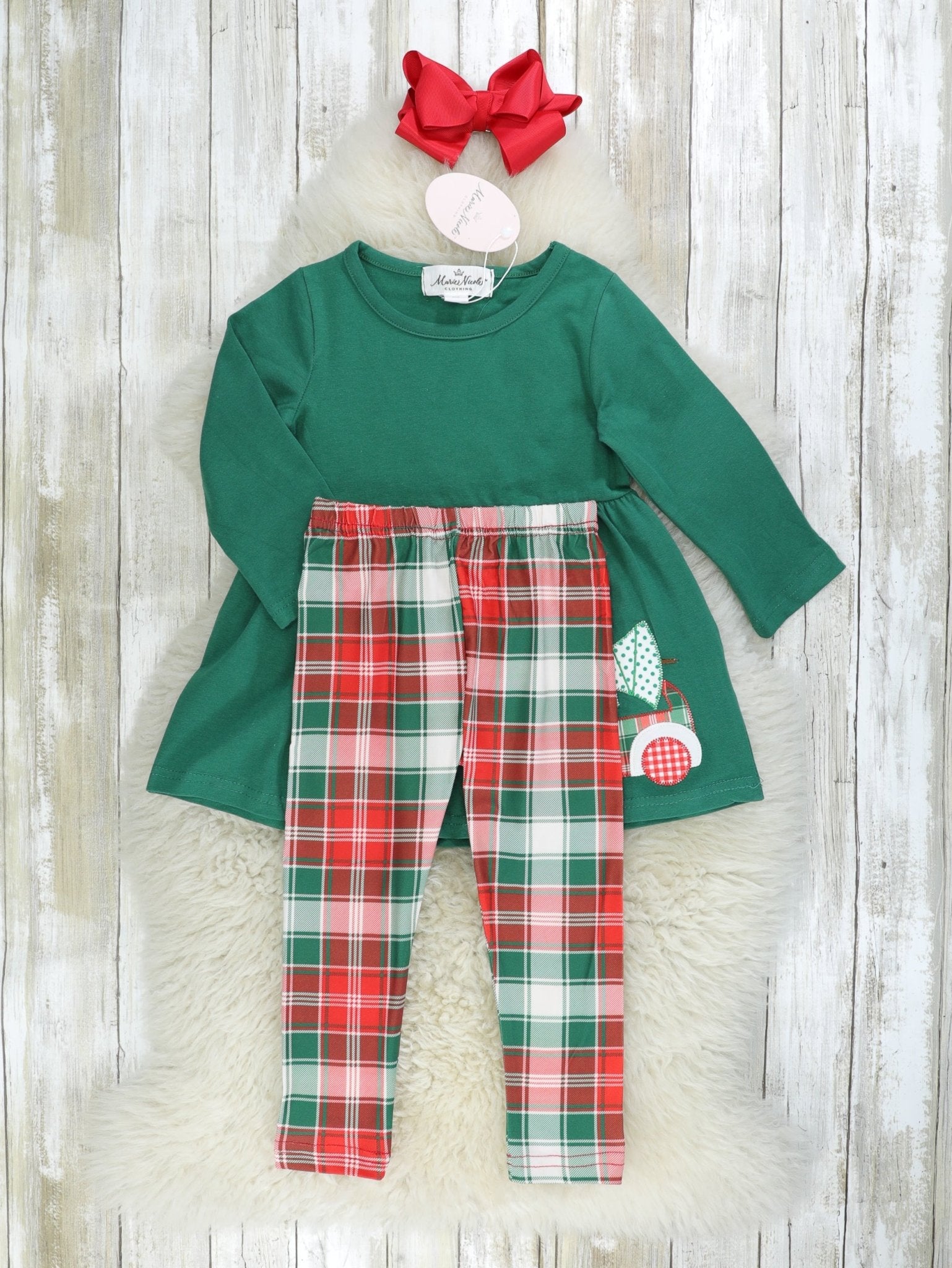 Red & Green Plaid Christmas Tree 3 - Piece Outfit - Marie Nicole Clothing