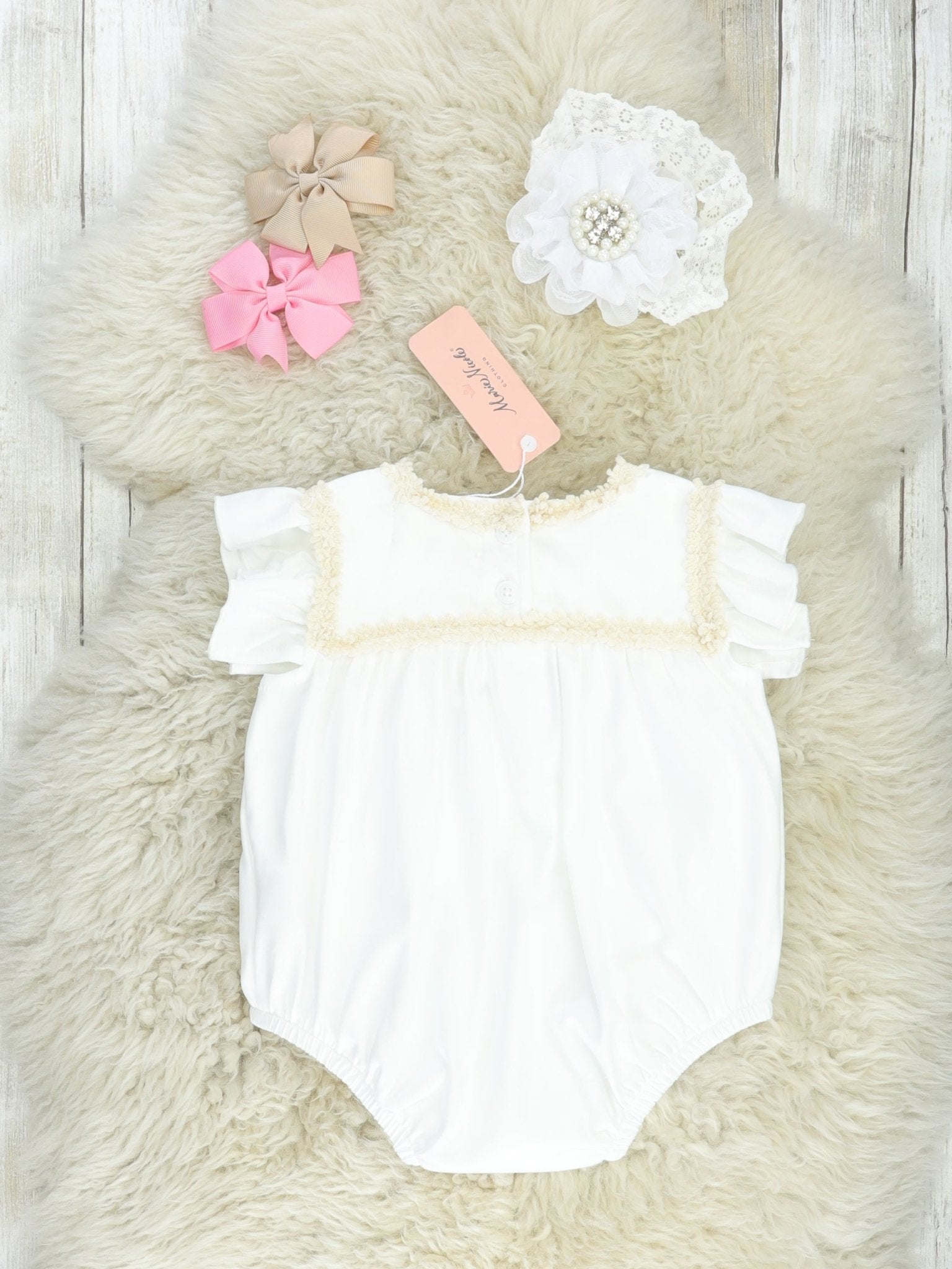 Begonia Crochet Ruffle Pocket Bubble Romper - Marie Nicole Clothing