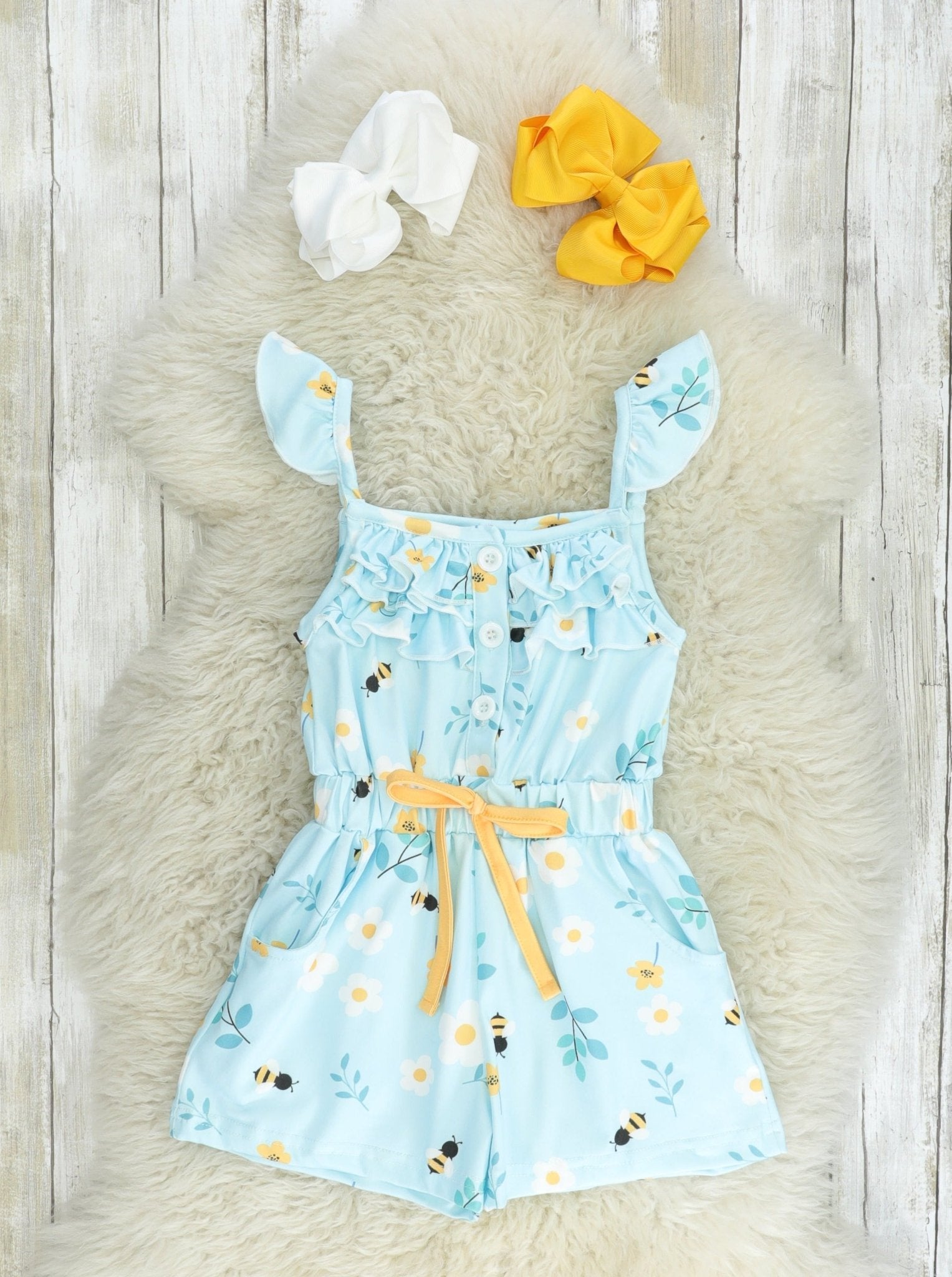 Beautiful Bees Ruffle Romper - Marie Nicole Clothing