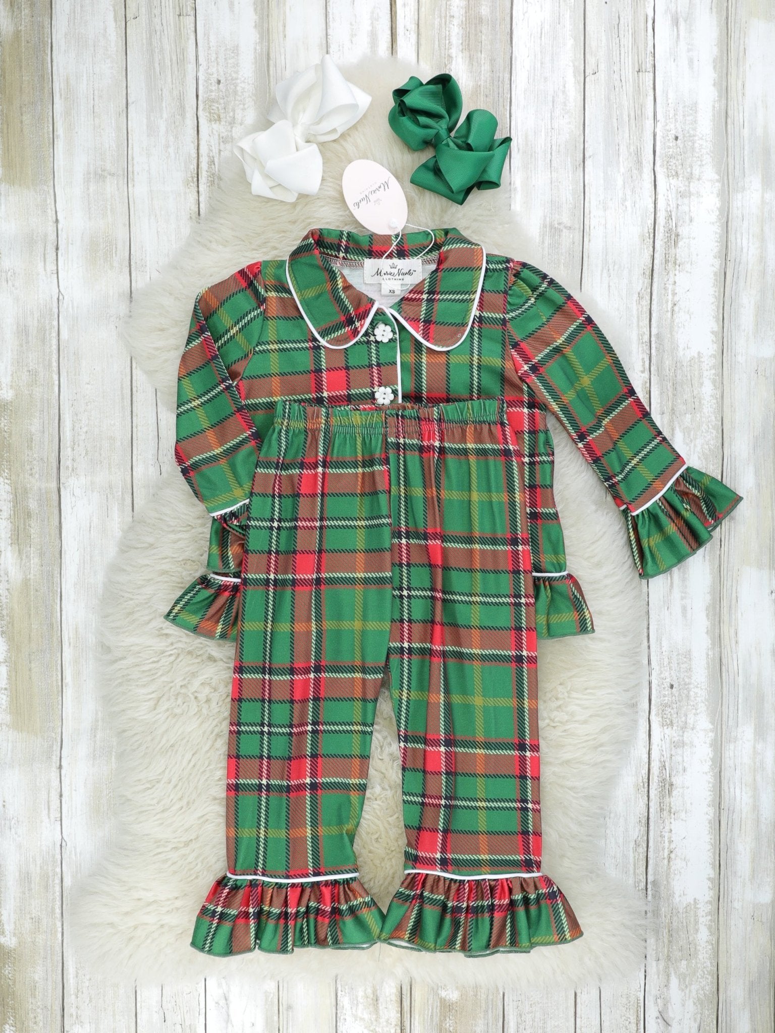 Green & Red Plaid Ruffle Pajamas - Marie Nicole Clothing