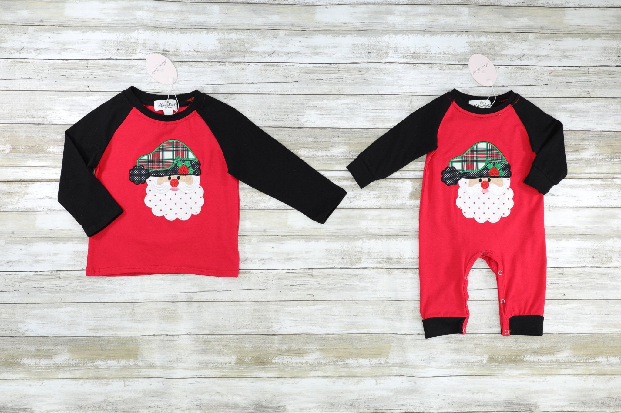 Red Santa Raglan Romper - Marie Nicole Clothing