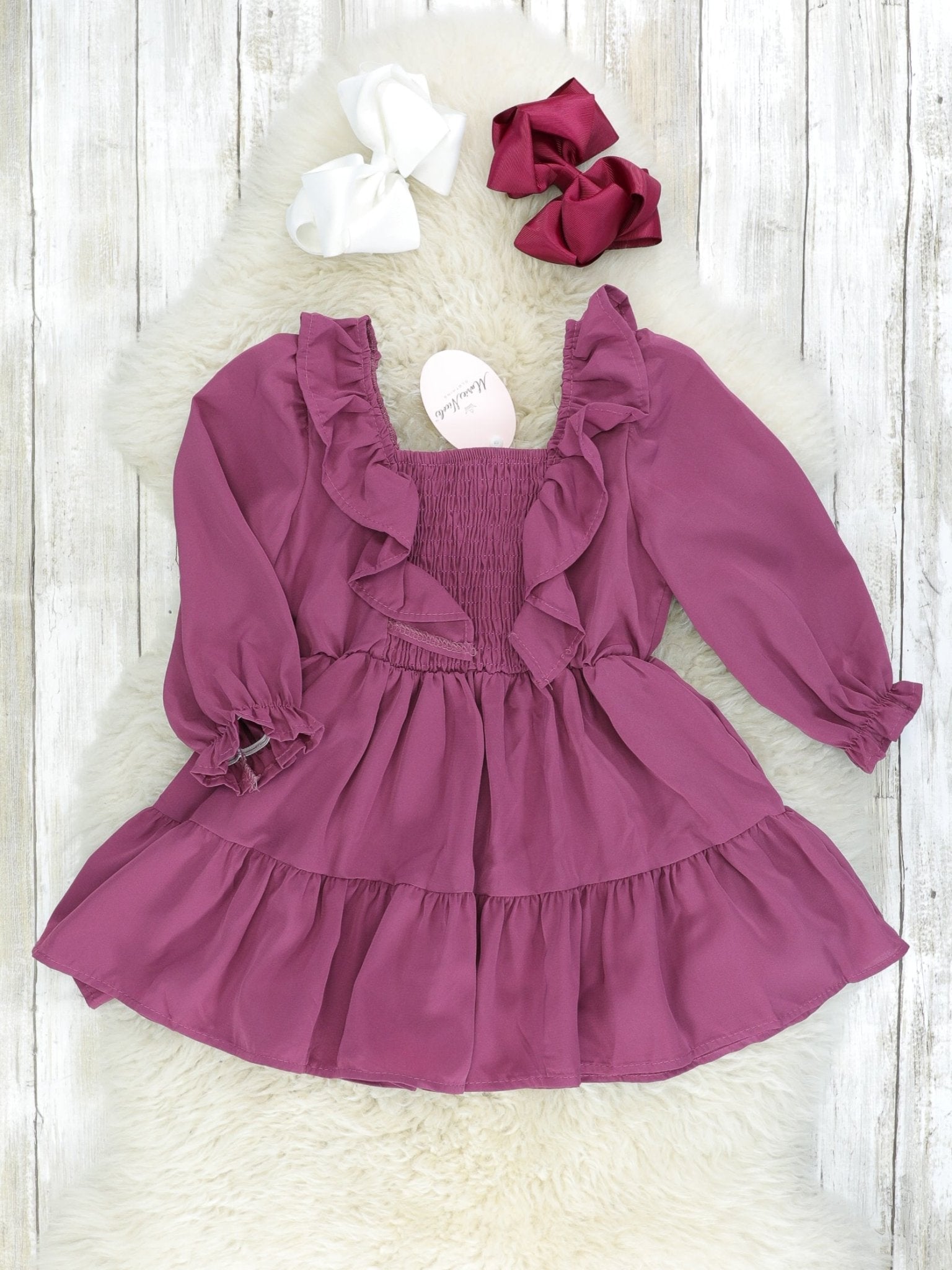 Eggplant Smocked Ruffle Dress - Marie Nicole Clothing