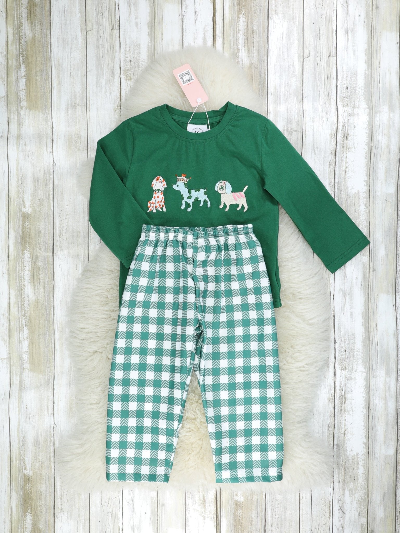 MNC Royal Pups™ Green Gingham Outfit - Marie Nicole Clothing