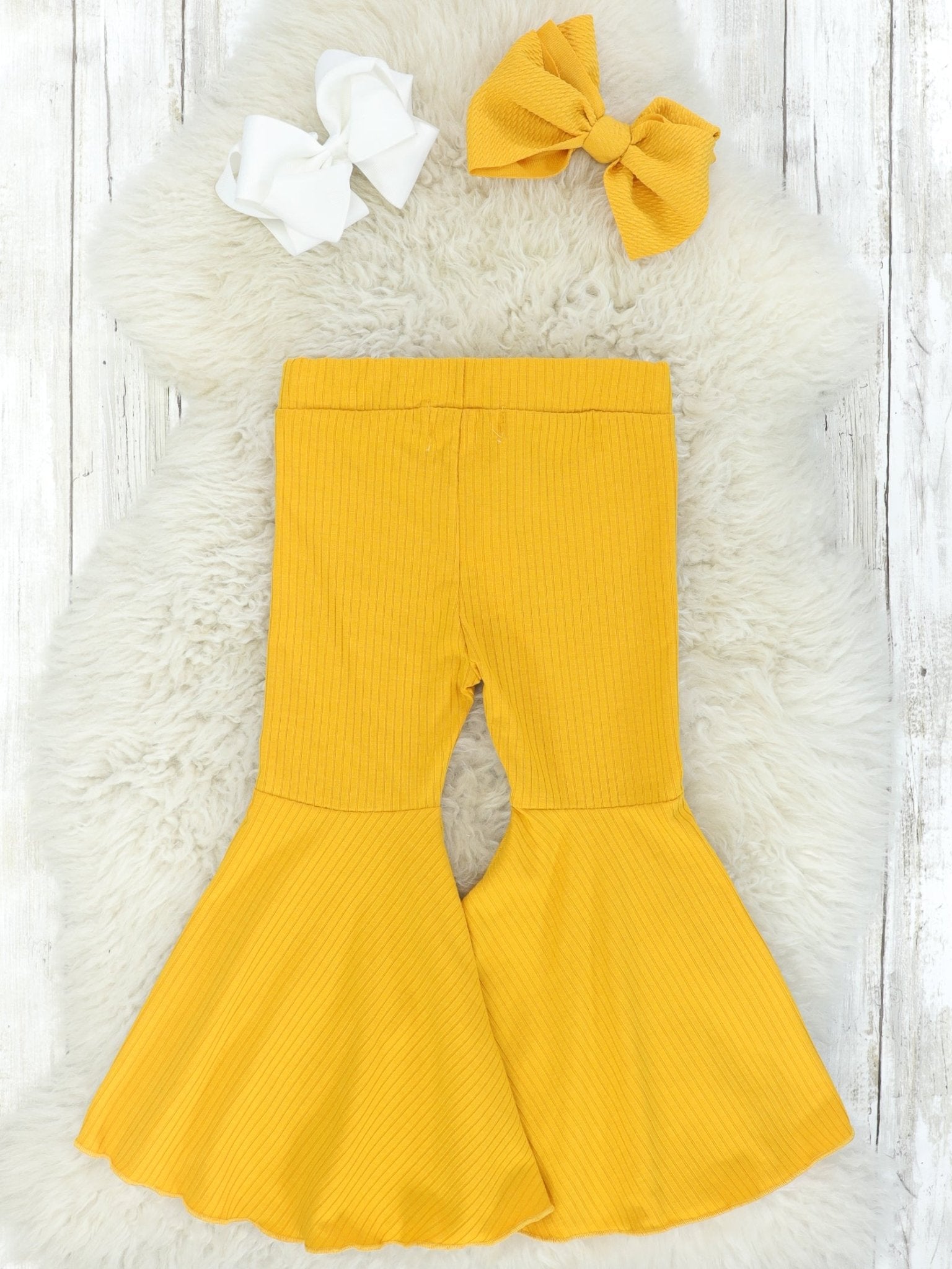 Ribbed Mustard Bell Bottoms - Marie Nicole Clothing