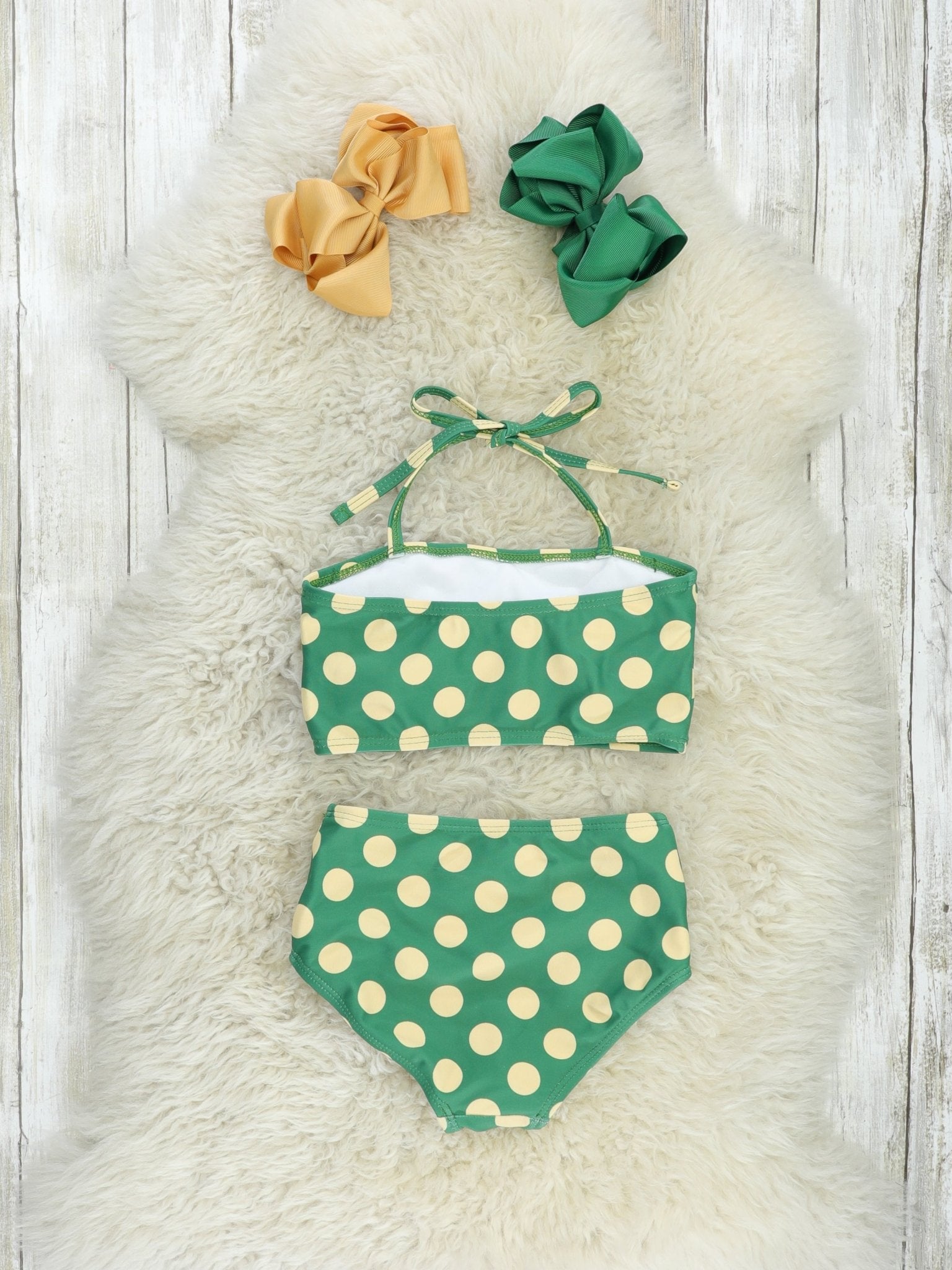 Green & Yellow Polka Dot Bow Bikini - Marie Nicole Clothing