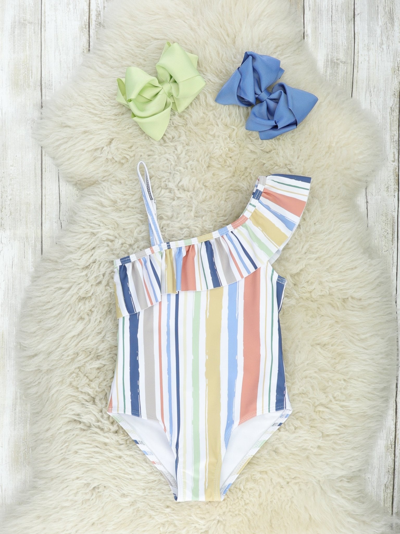 Mom & Me Striped Asymmetrical One - Piece Swimsuit - Marie Nicole Clothing