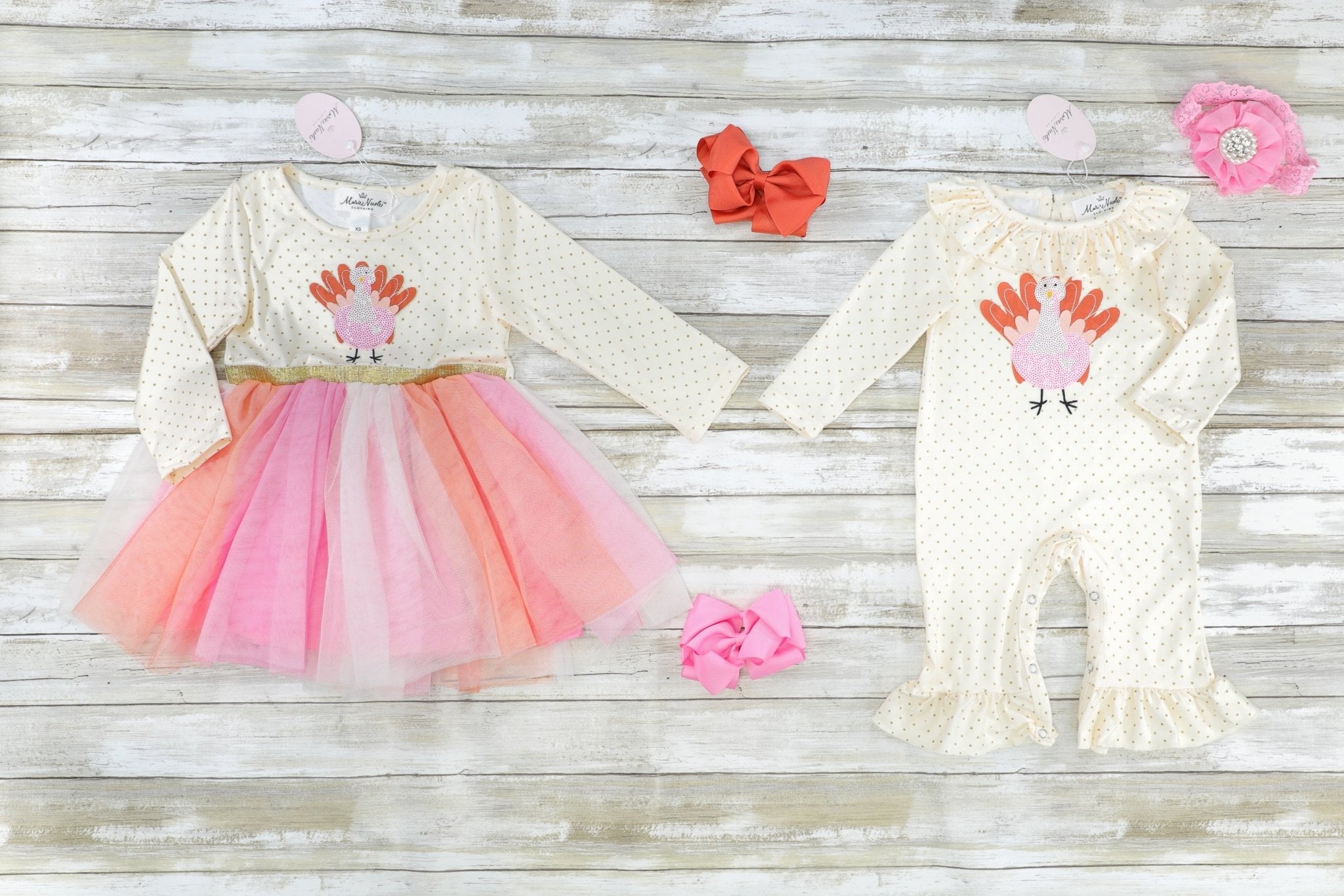 Pink Polka Dot Turkey Ruffle Romper - Marie Nicole Clothing