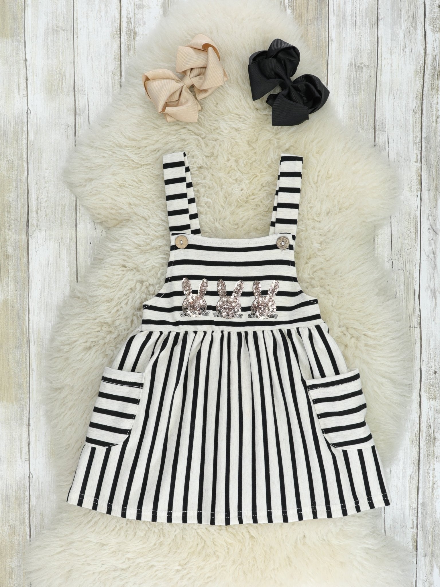 Gold Sequin Bunny Striped Dress - Marie Nicole Clothing