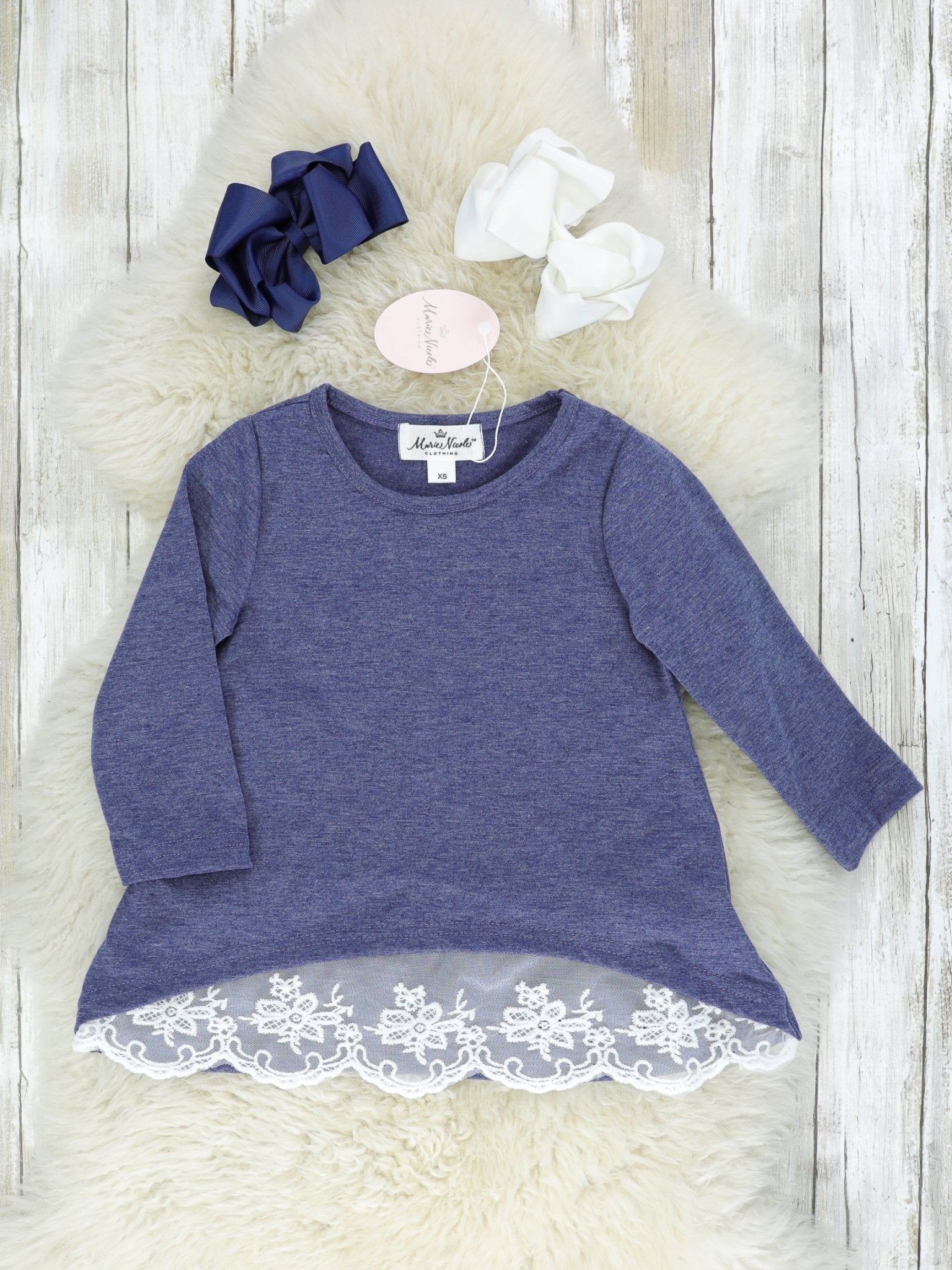 Mom & Me Navy Blue Lace Swing Top - Marie Nicole Clothing