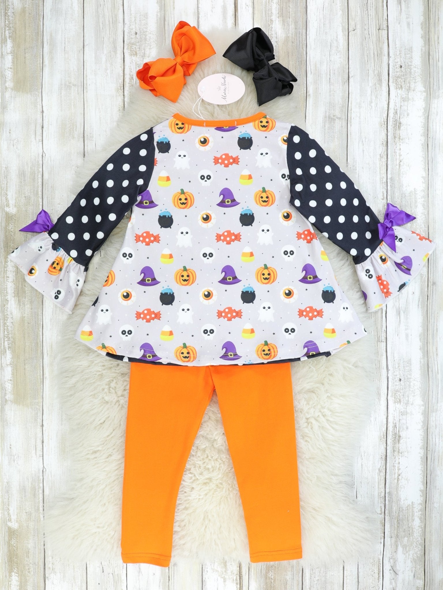 Polka Dot Candy Corn Ghost Outfit - Marie Nicole Clothing