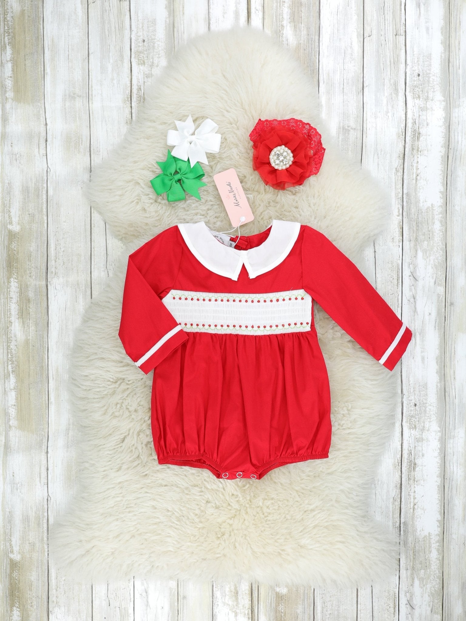 Red Smocked Vintage Romper - Marie Nicole Clothing