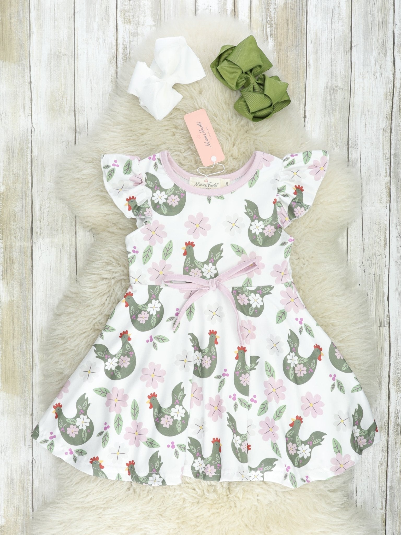Olive Chicken Floral Flutter Sleeve Dress - Marie Nicole Clothing