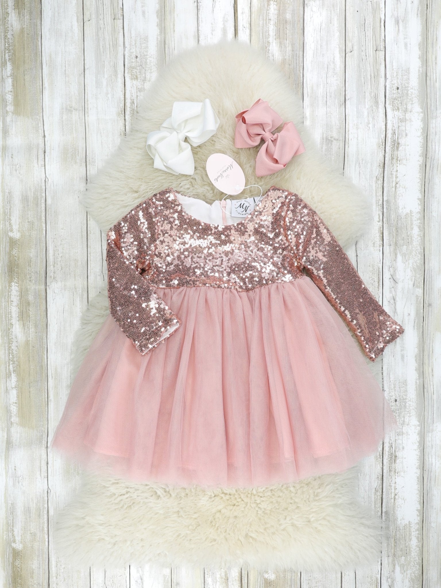 Rose Gold Tulle Sequin Dress - Marie Nicole Clothing